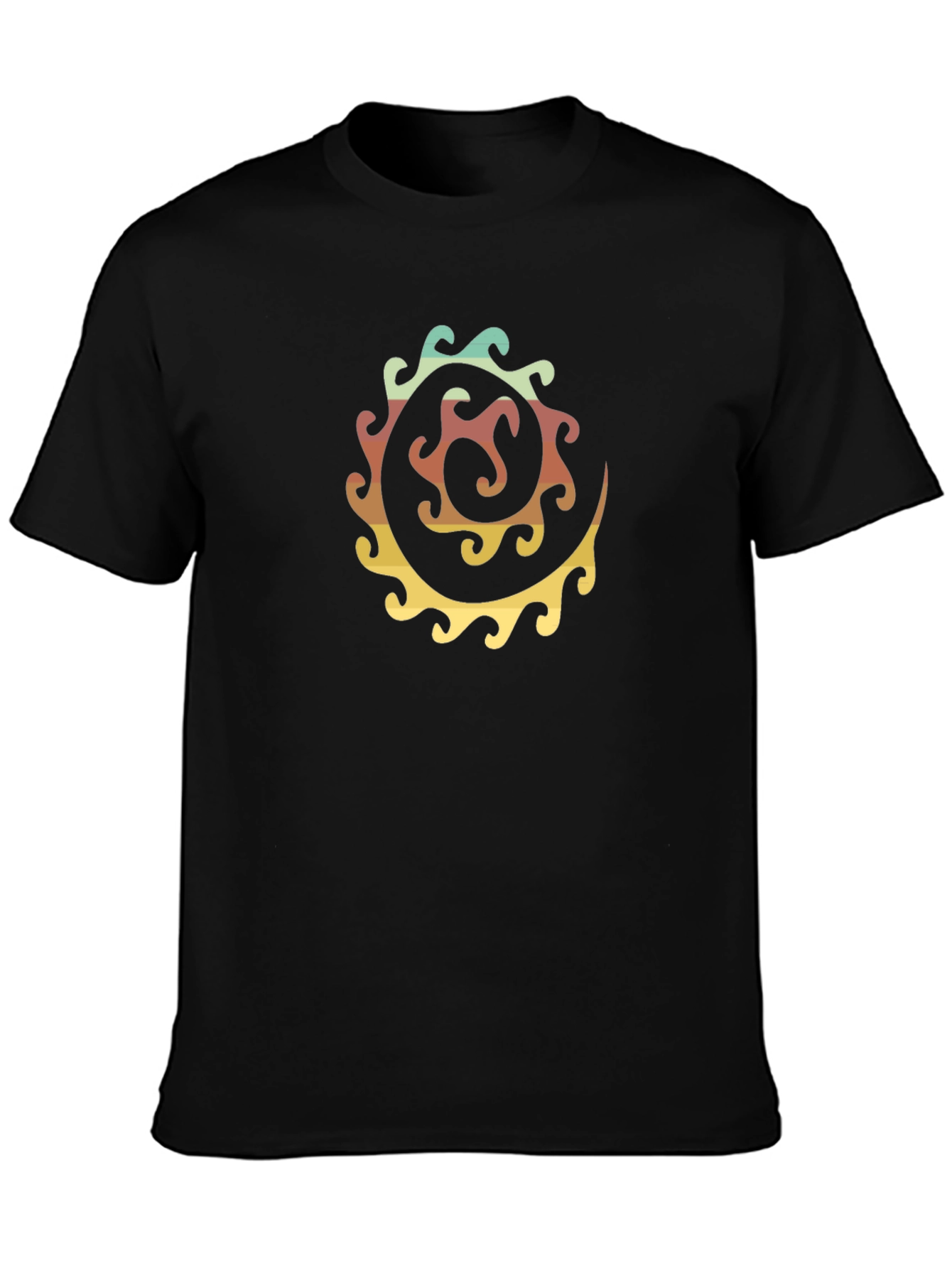 Retro Swirl Graphic Tee - Black Cotton Casual Shirt