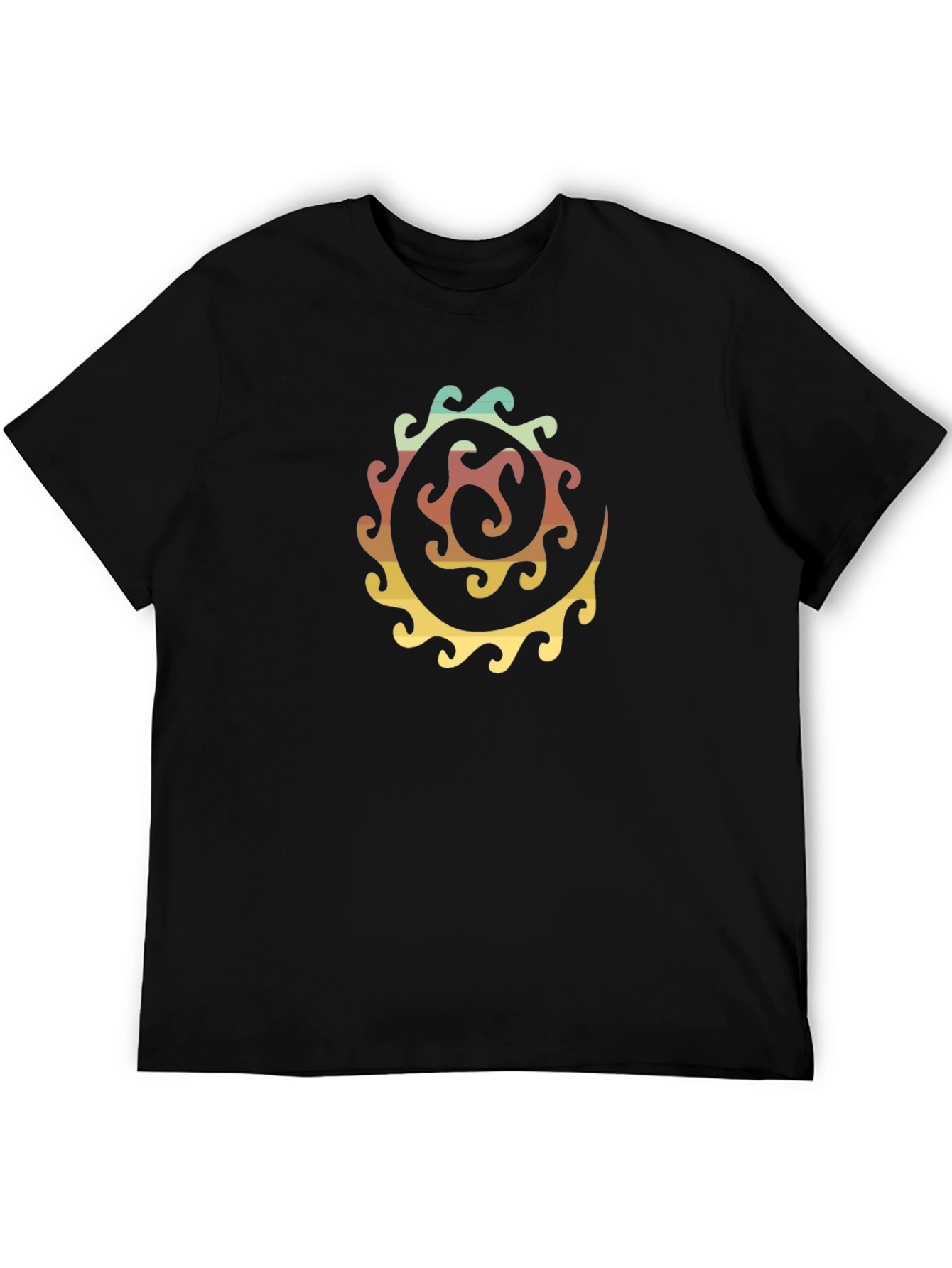 Retro Swirl Graphic Tee - Black Cotton Casual Shirt