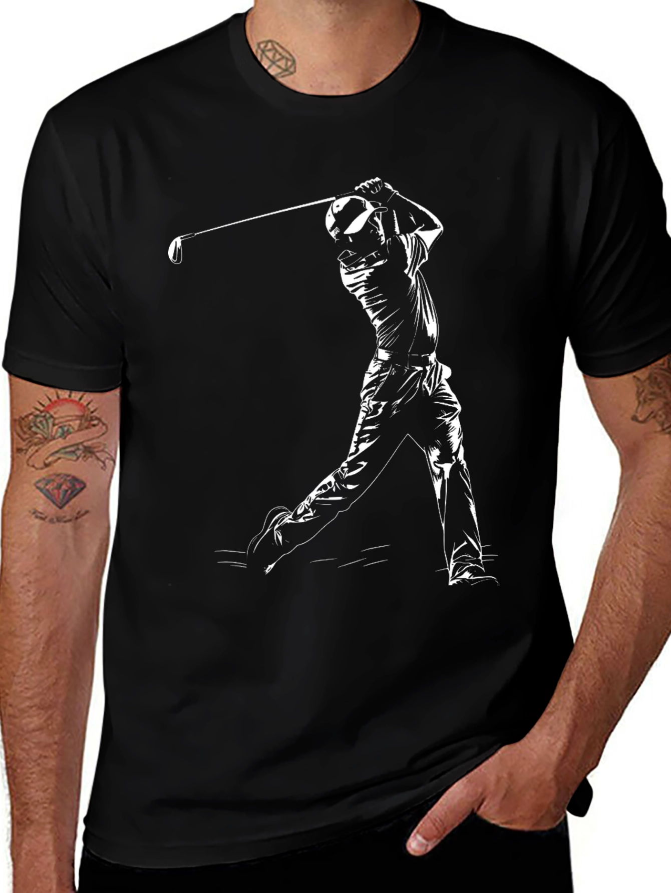 Golf Swing Graphic Tee - Black Cotton Blend