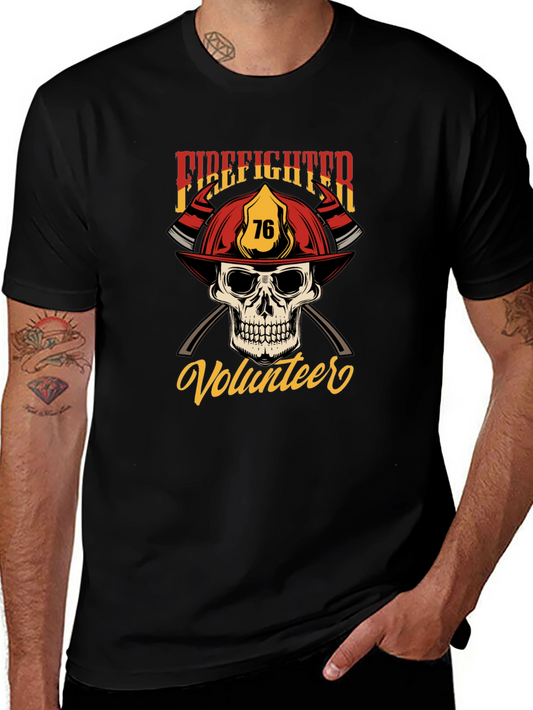 Firefighter Volunteer Skull Graphic T-Shirt