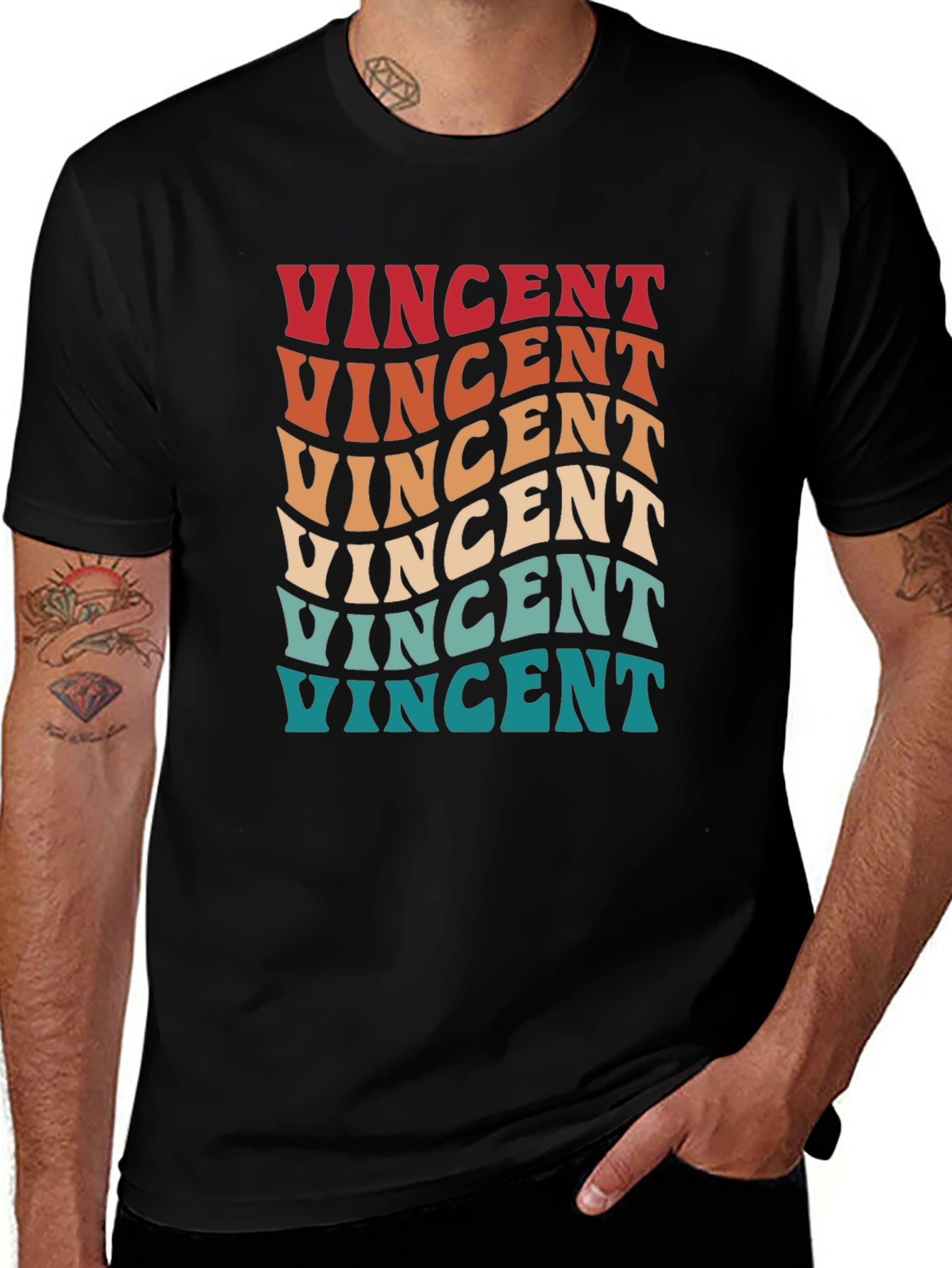 Retro Vincent T-Shirt: Groovy Personalized Name Tee