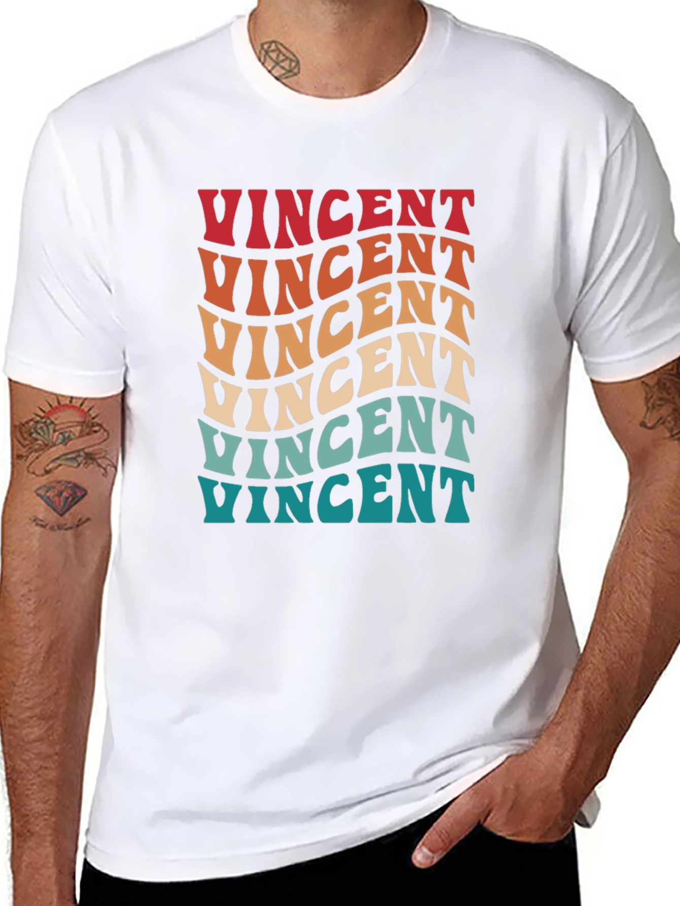 Retro Vincent T-Shirt: Groovy Personalized Name Tee