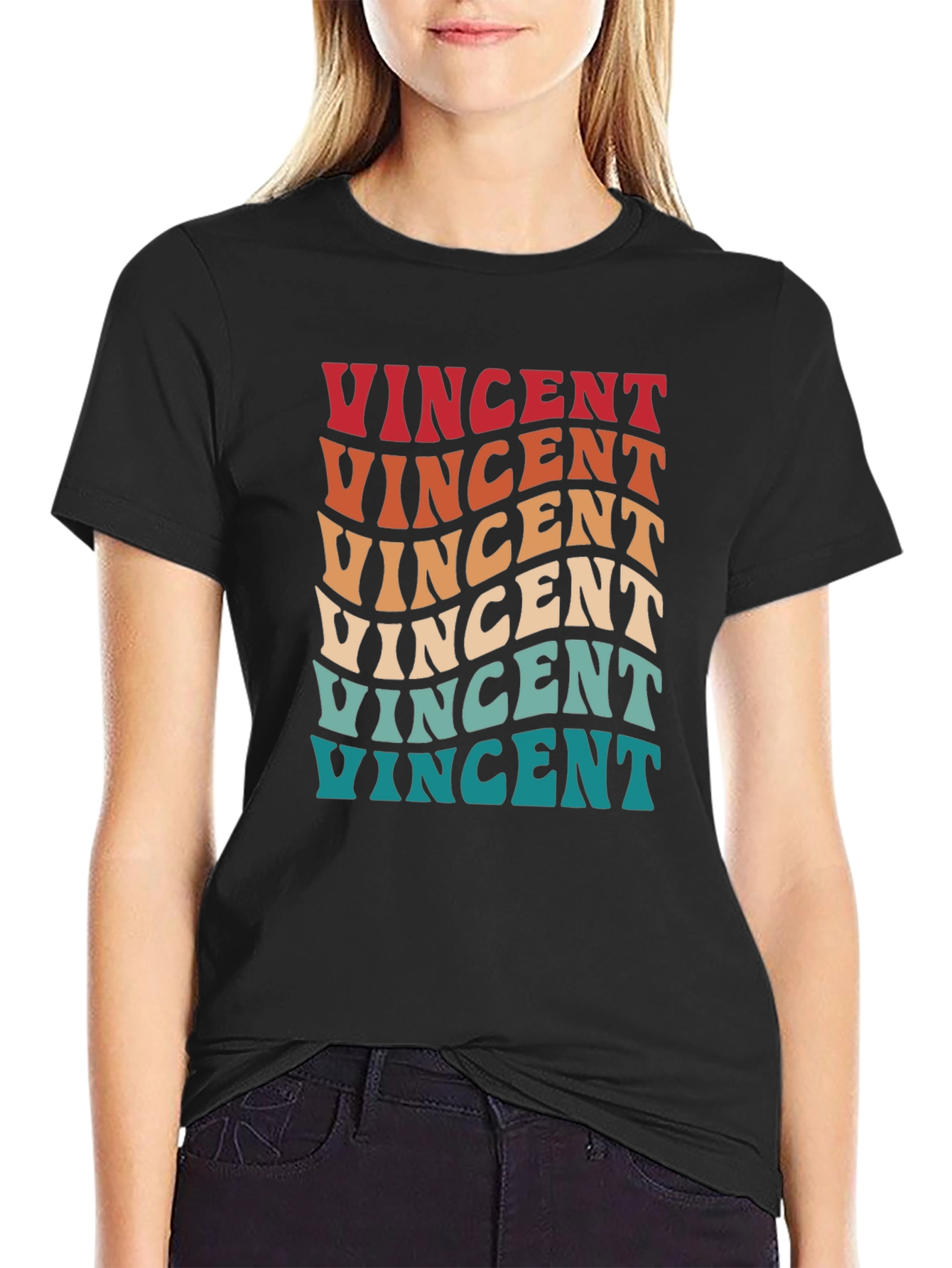 Retro Vincent T-Shirt: Groovy Personalized Name Tee