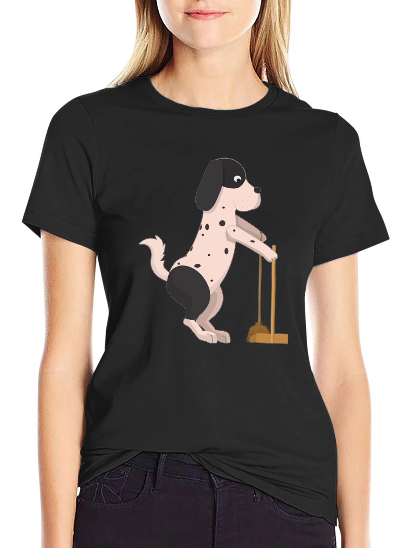 Dog Sweeping T-Shirt | Black Cotton Tee