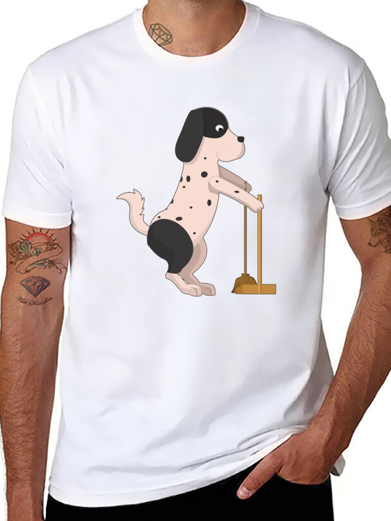 Dog Sweeping T-Shirt | Black Cotton Tee