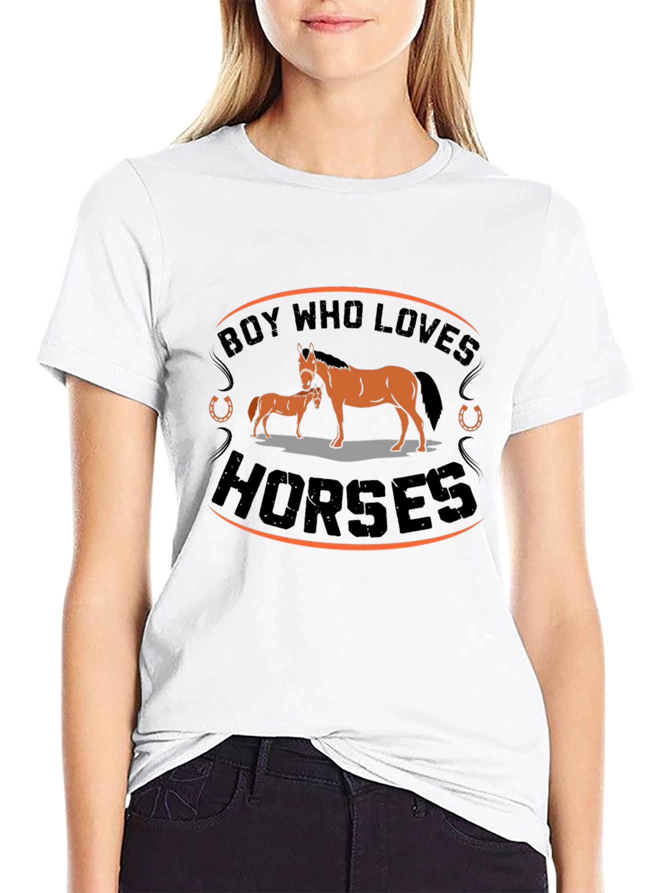 Boy Who Loves Horses Graphic T-Shirt - Black