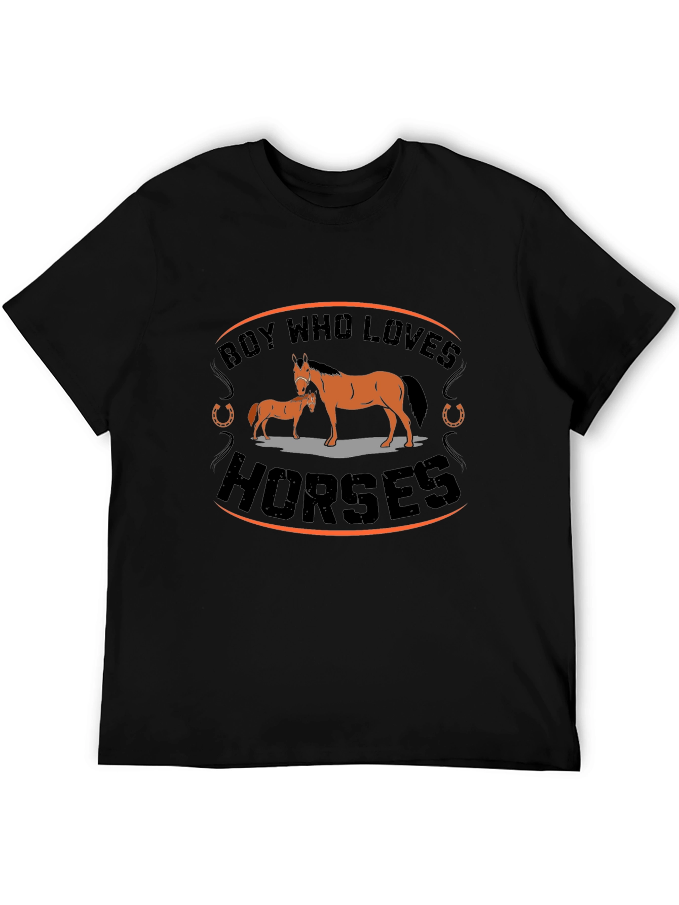 Boy Who Loves Horses Graphic T-Shirt - Black