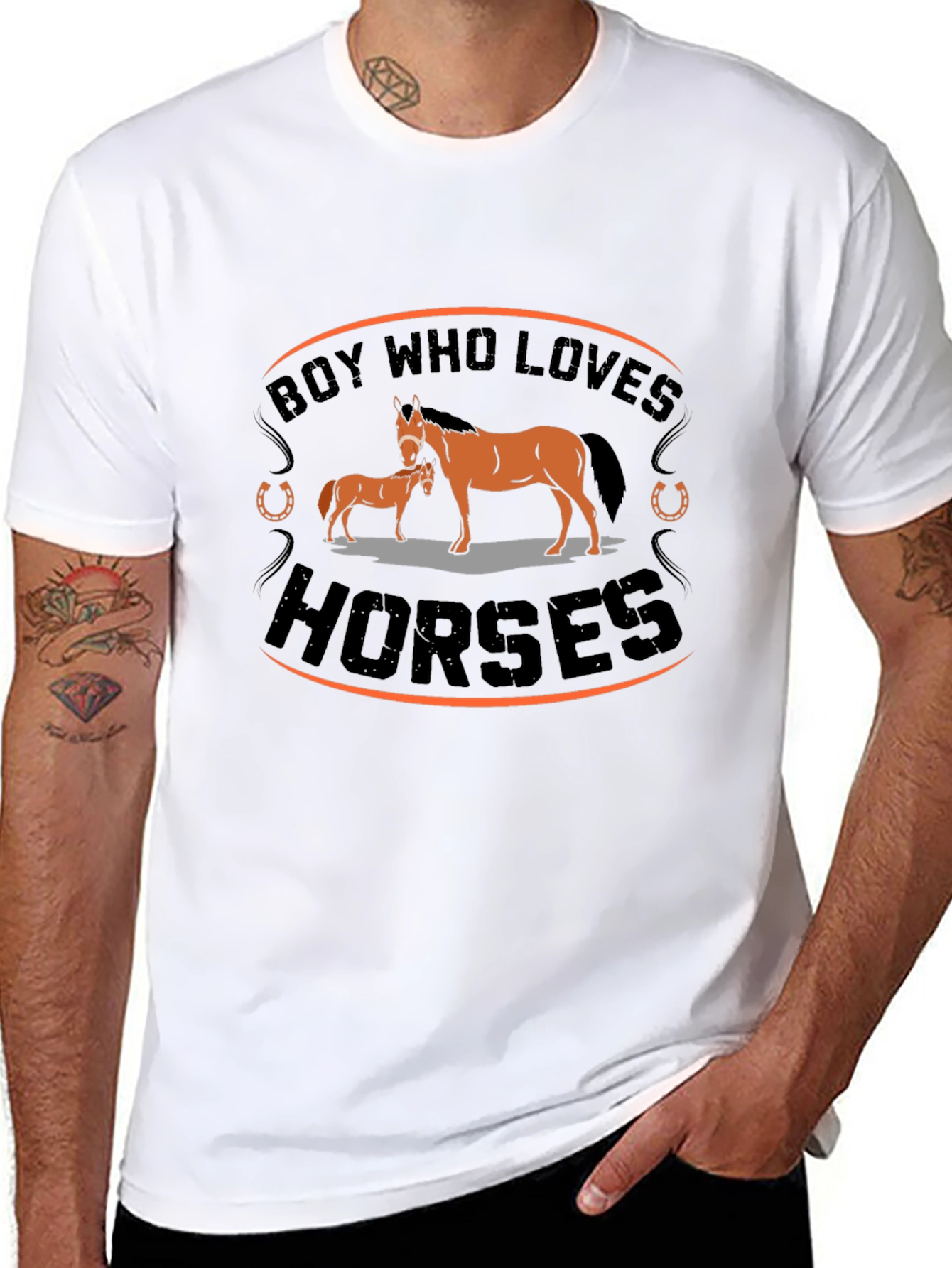 Boy Who Loves Horses Graphic T-Shirt - Black