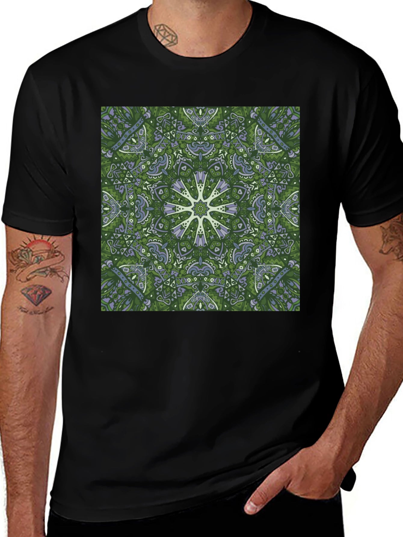 Green Kaleidoscope Mandala T-Shirt - Unique Graphic Tee