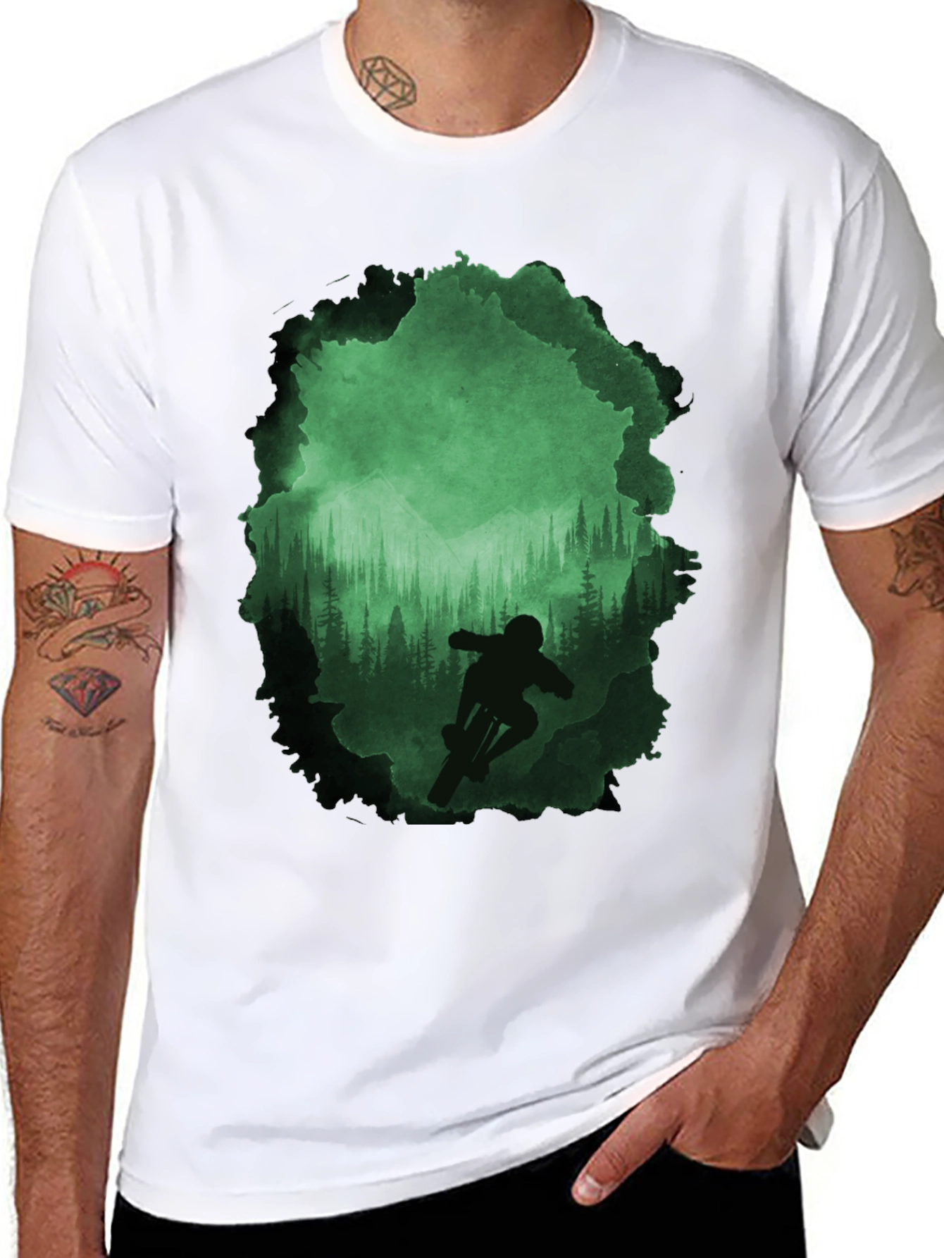 Mountain Biker Forest T-Shirt - Adventure Awaits!