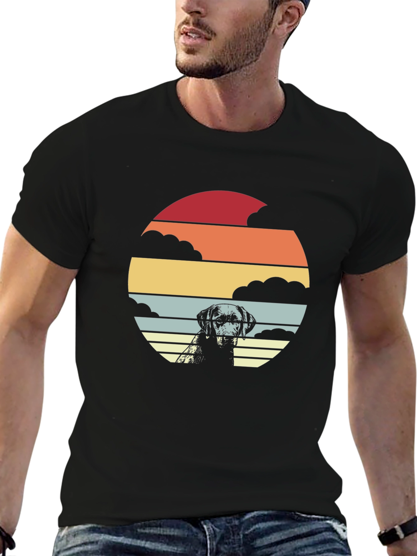 Retro Dog Sunset Graphic T-Shirt