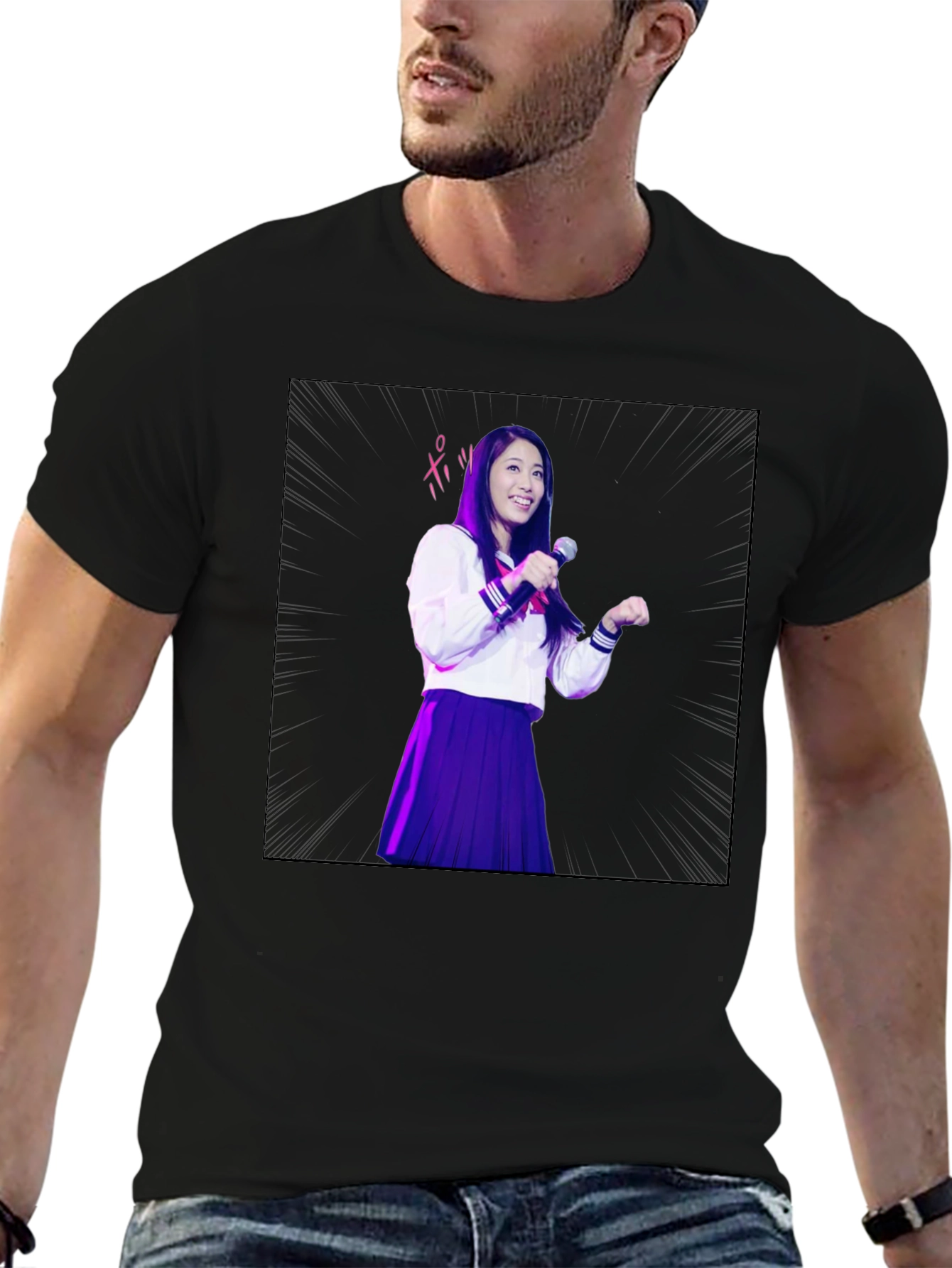 Stylish Black T-Shirt with Anime Girl Graphic
