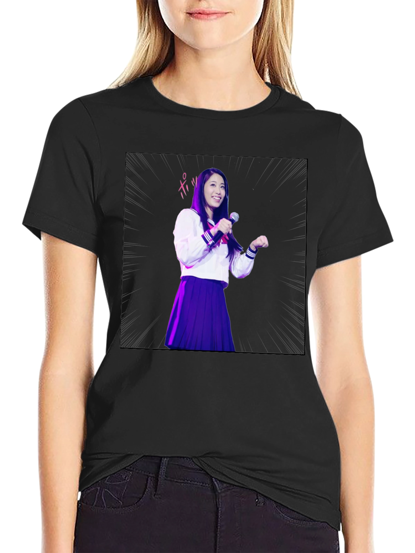 Stylish Black T-Shirt with Anime Girl Graphic