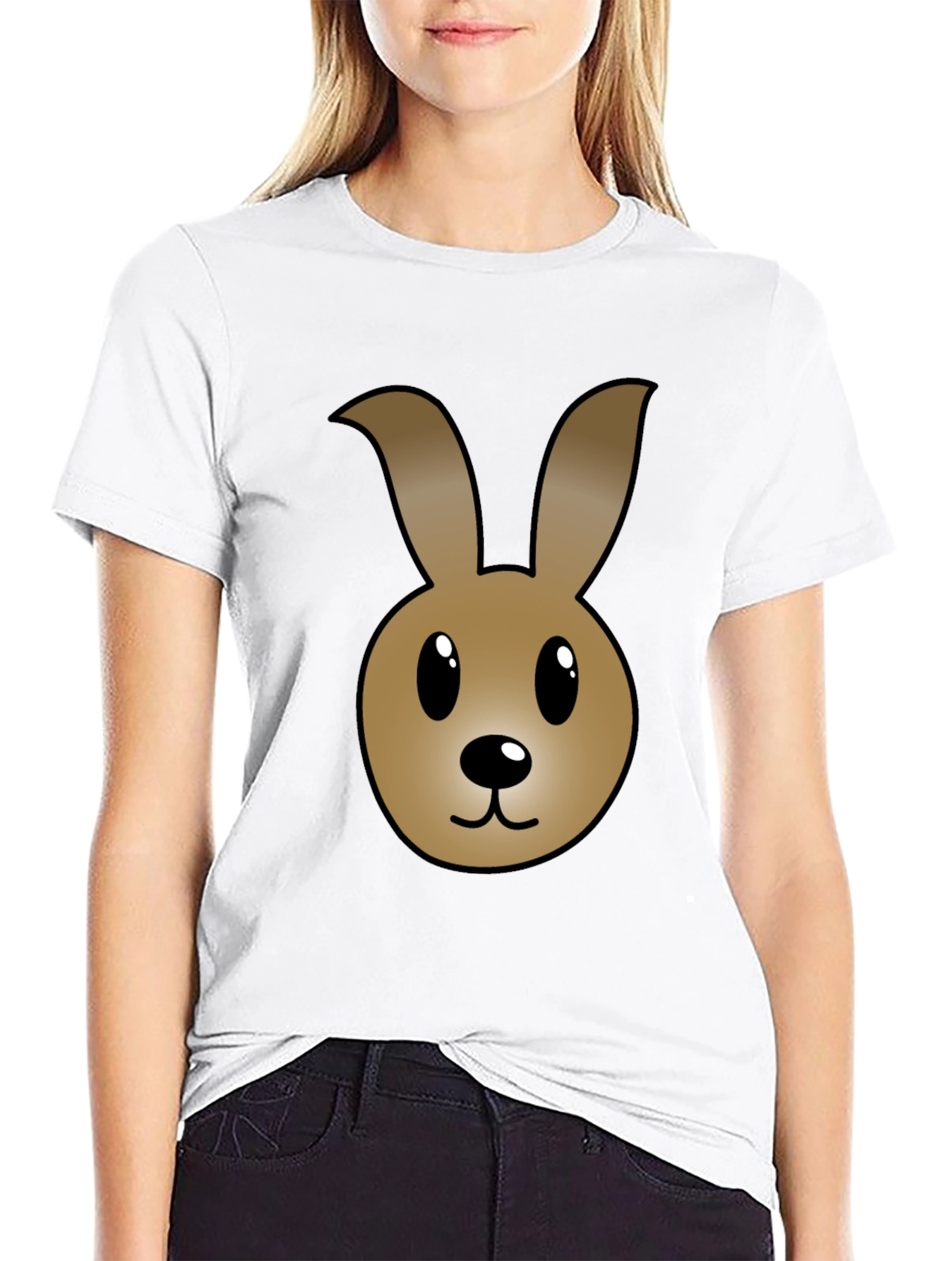 Cartoon Bunny Graphic T-Shirt - Black Cotton Tee
