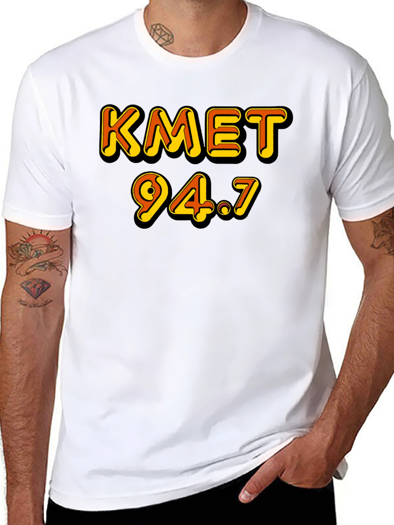KMET 94.7 Black T-Shirt Retro Radio Station Style