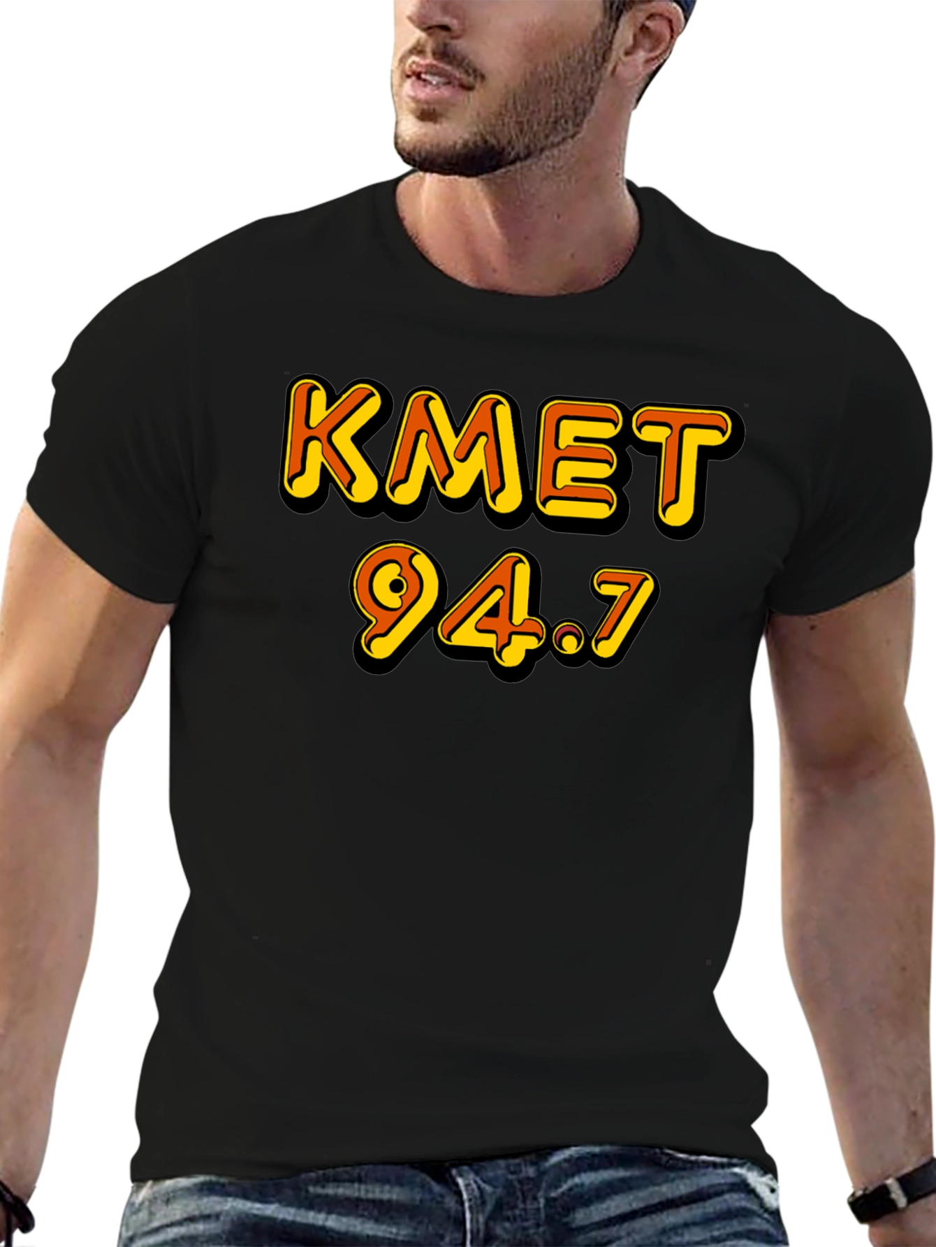 KMET 94.7 Black T-Shirt Retro Radio Station Style