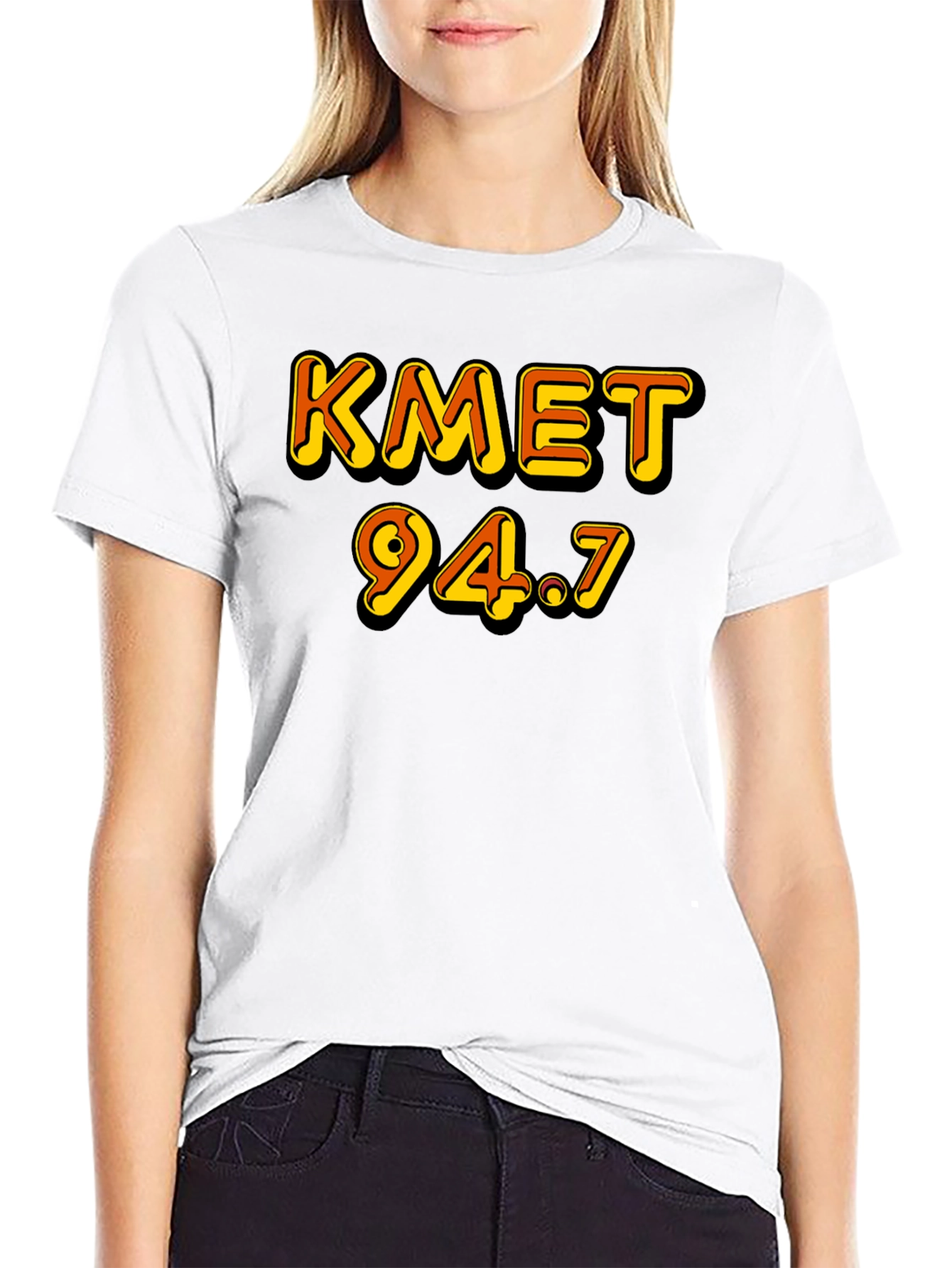 KMET 94.7 Black T-Shirt Retro Radio Station Style