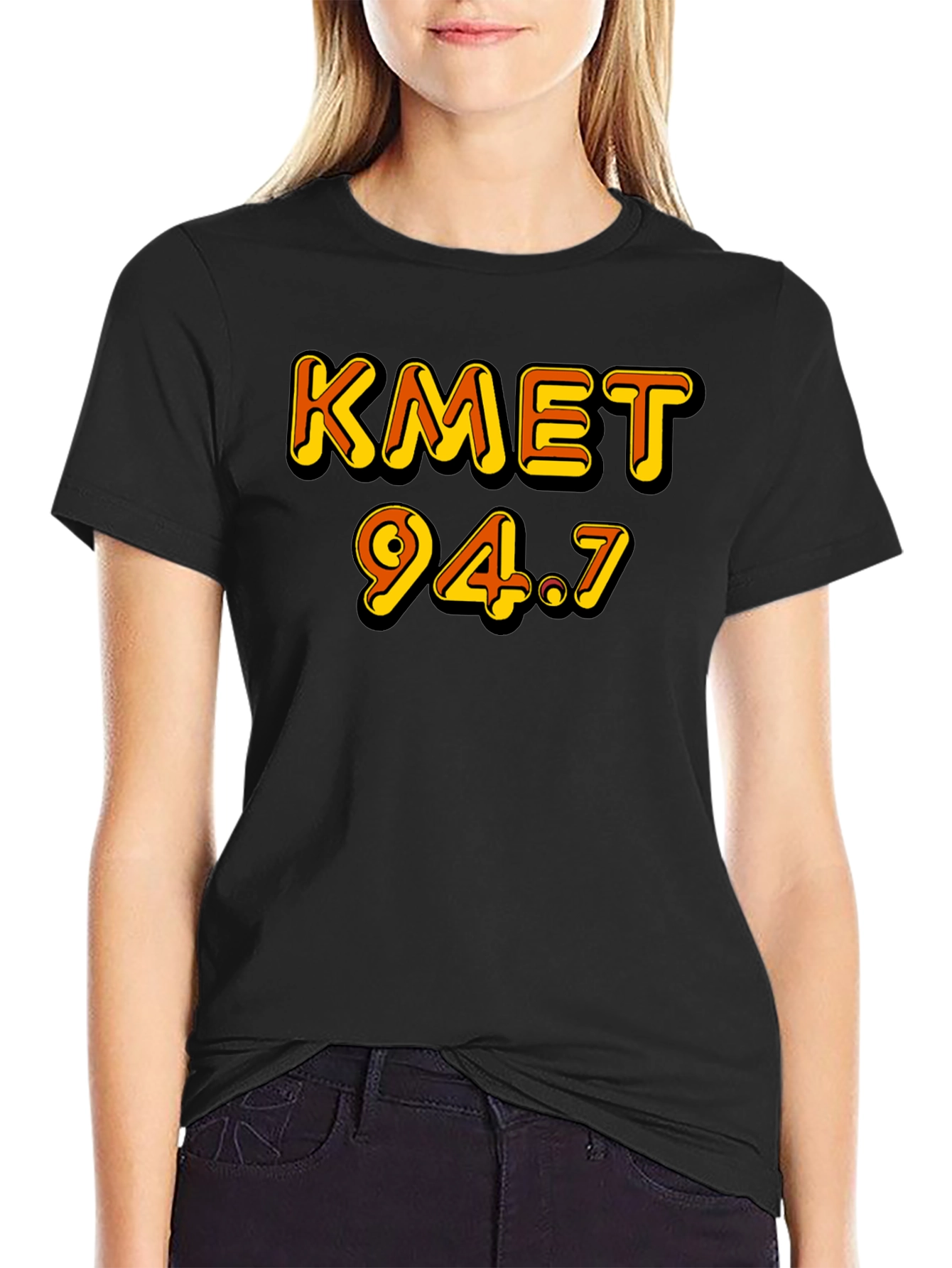 KMET 94.7 Black T-Shirt Retro Radio Station Style