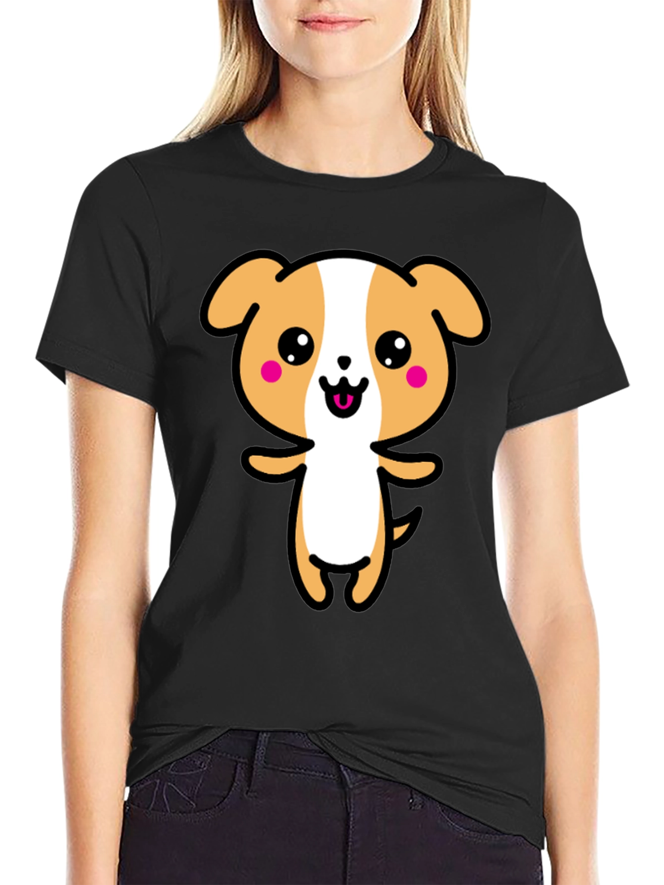 Kawaii Puppy Graphic Black T-Shirt