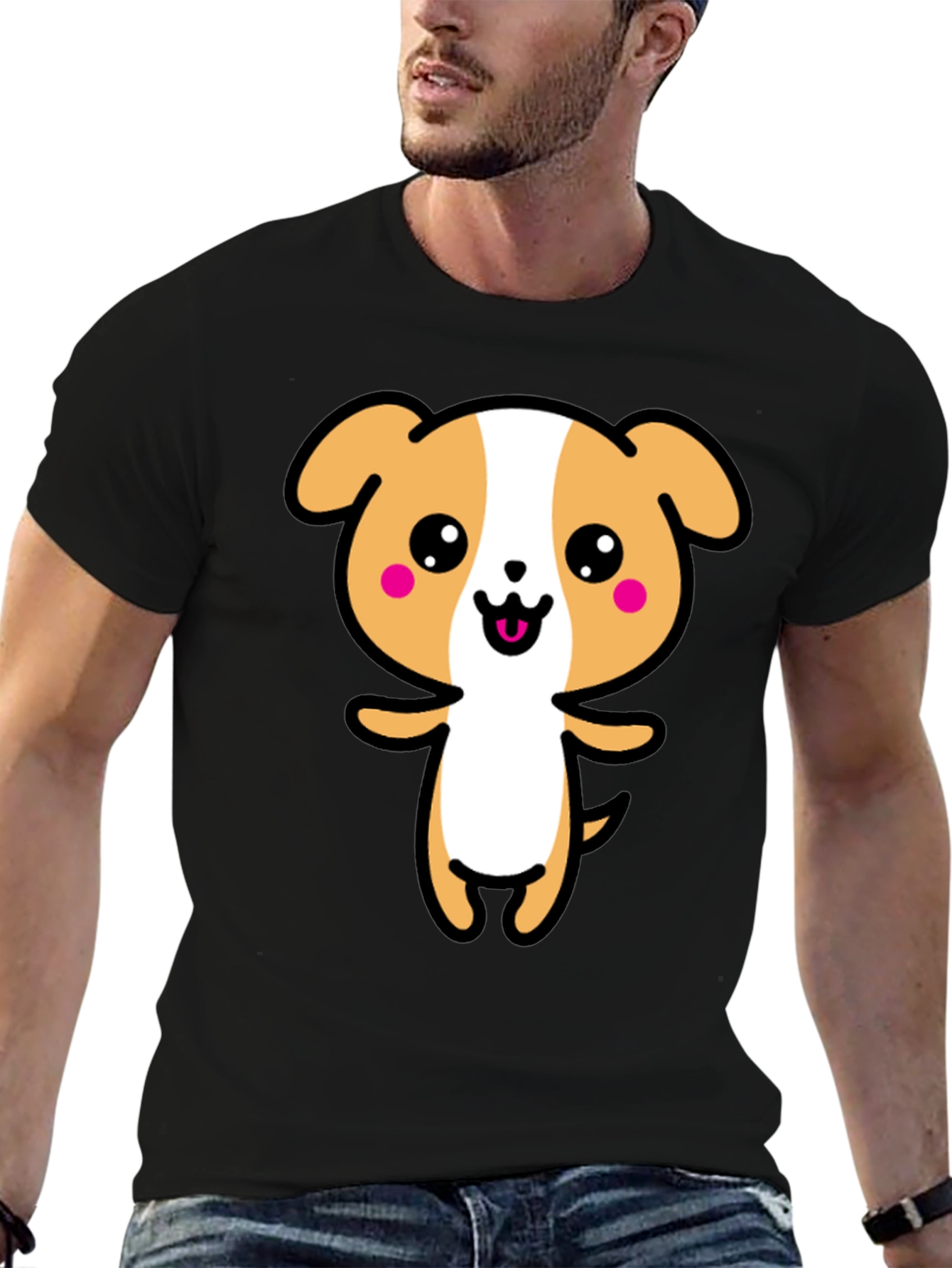 Kawaii Puppy Graphic Black T-Shirt