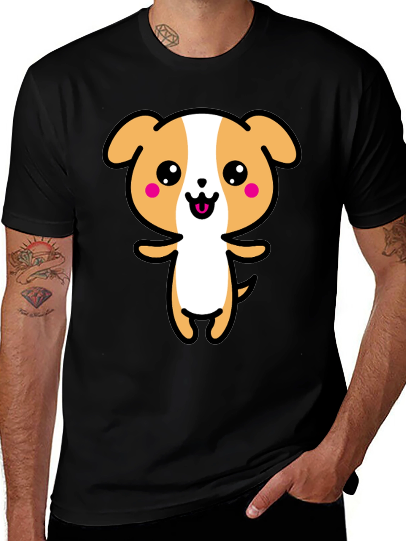 Kawaii Puppy Graphic Black T-Shirt