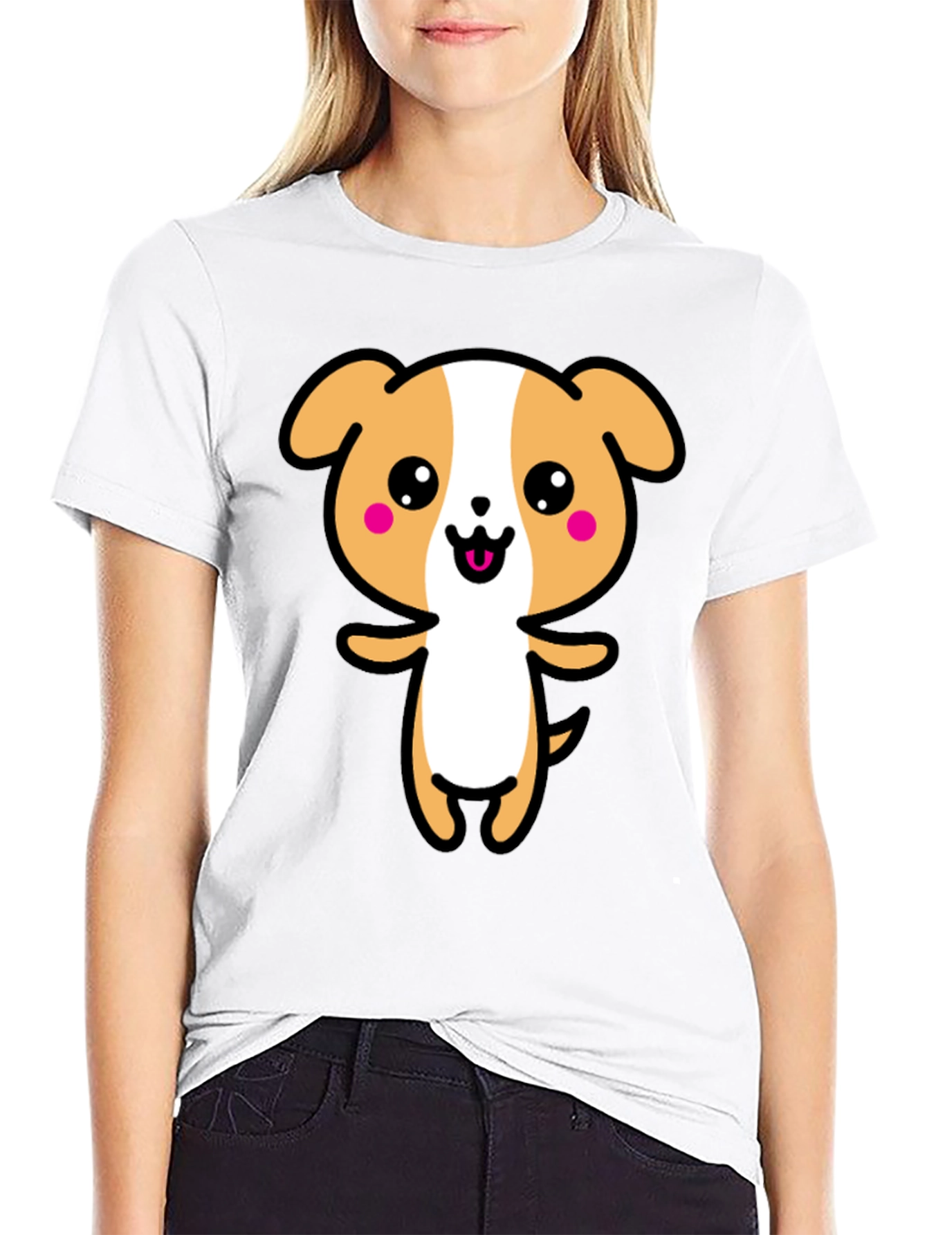 Kawaii Puppy Graphic Black T-Shirt