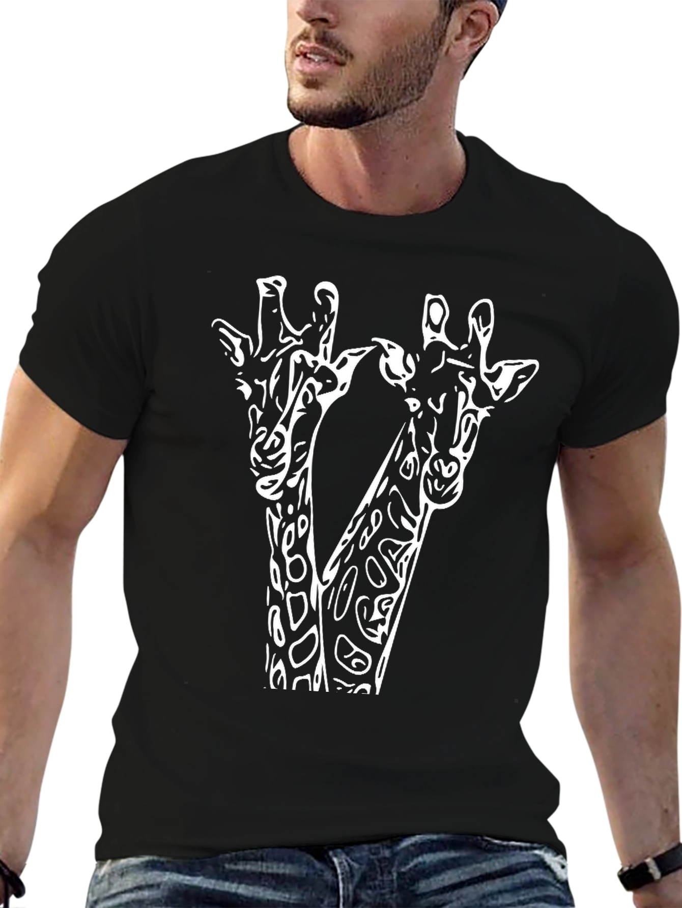 Giraffe Duo Graphic Tee - Black Cotton Shirt