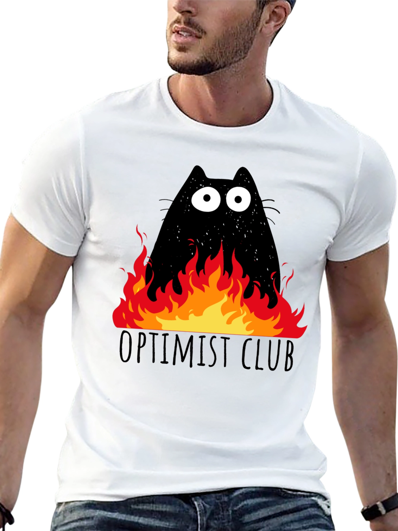 Optimist Club Cat in Flames Graphic T-Shirt