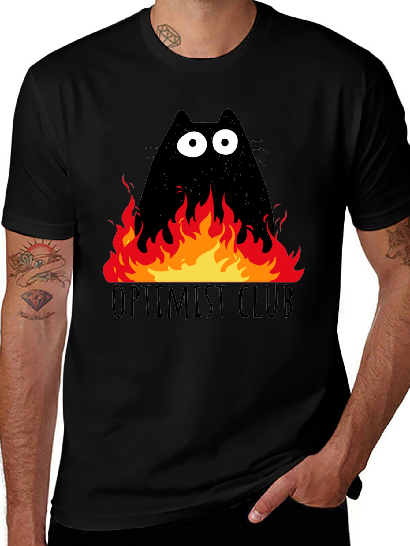 Optimist Club Cat in Flames Graphic T-Shirt