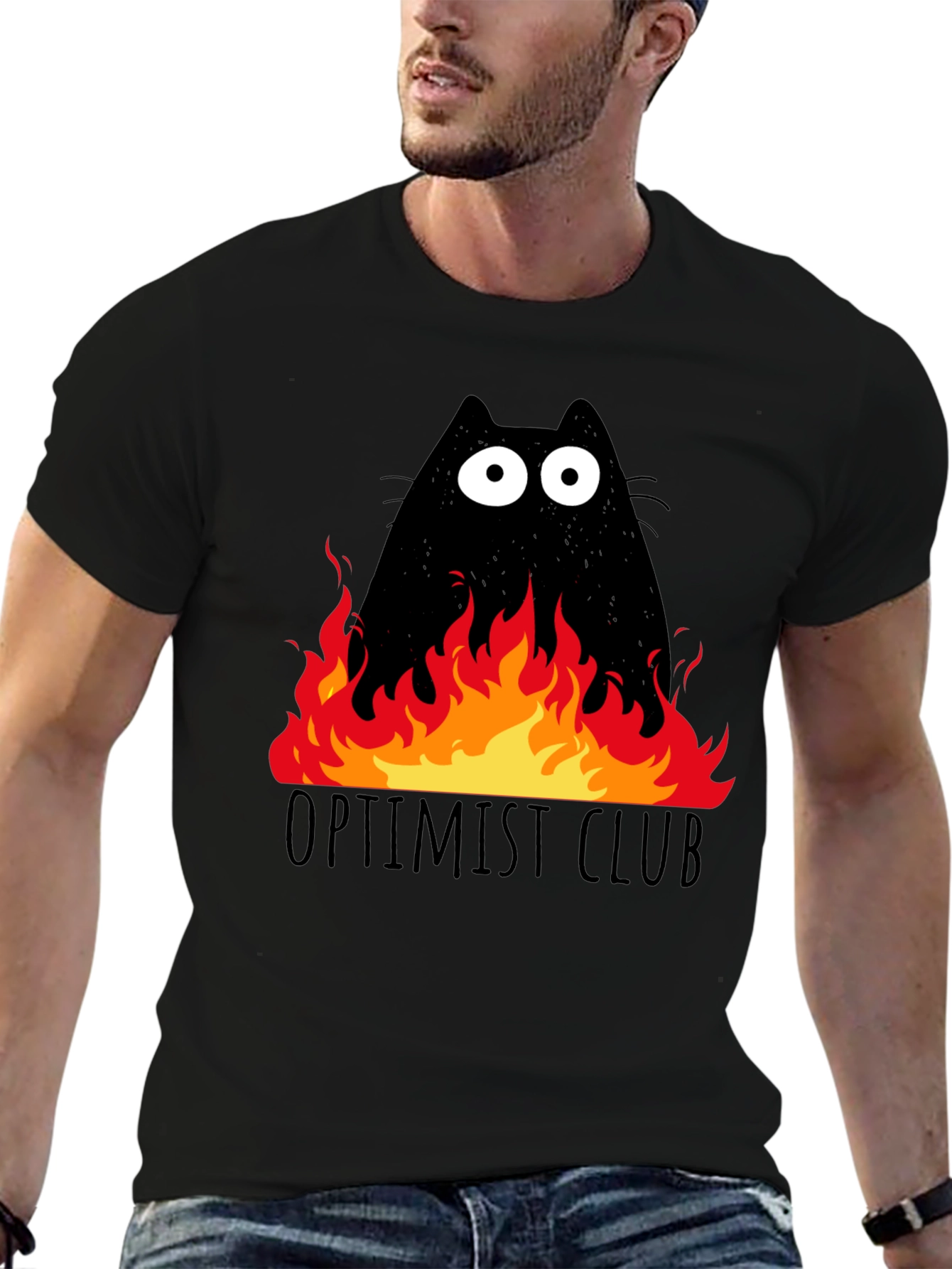 Optimist Club Cat in Flames Graphic T-Shirt