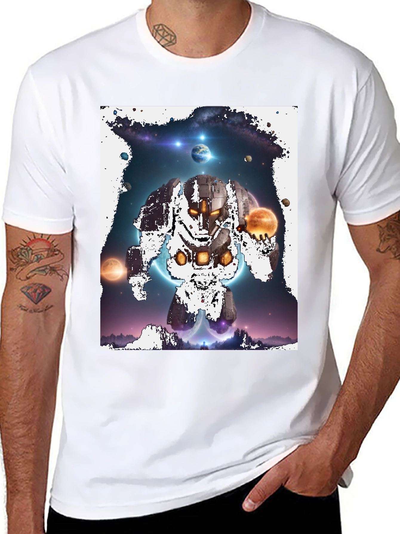 Cosmic Robot Graphic Tee - Galaxy Universe Print
