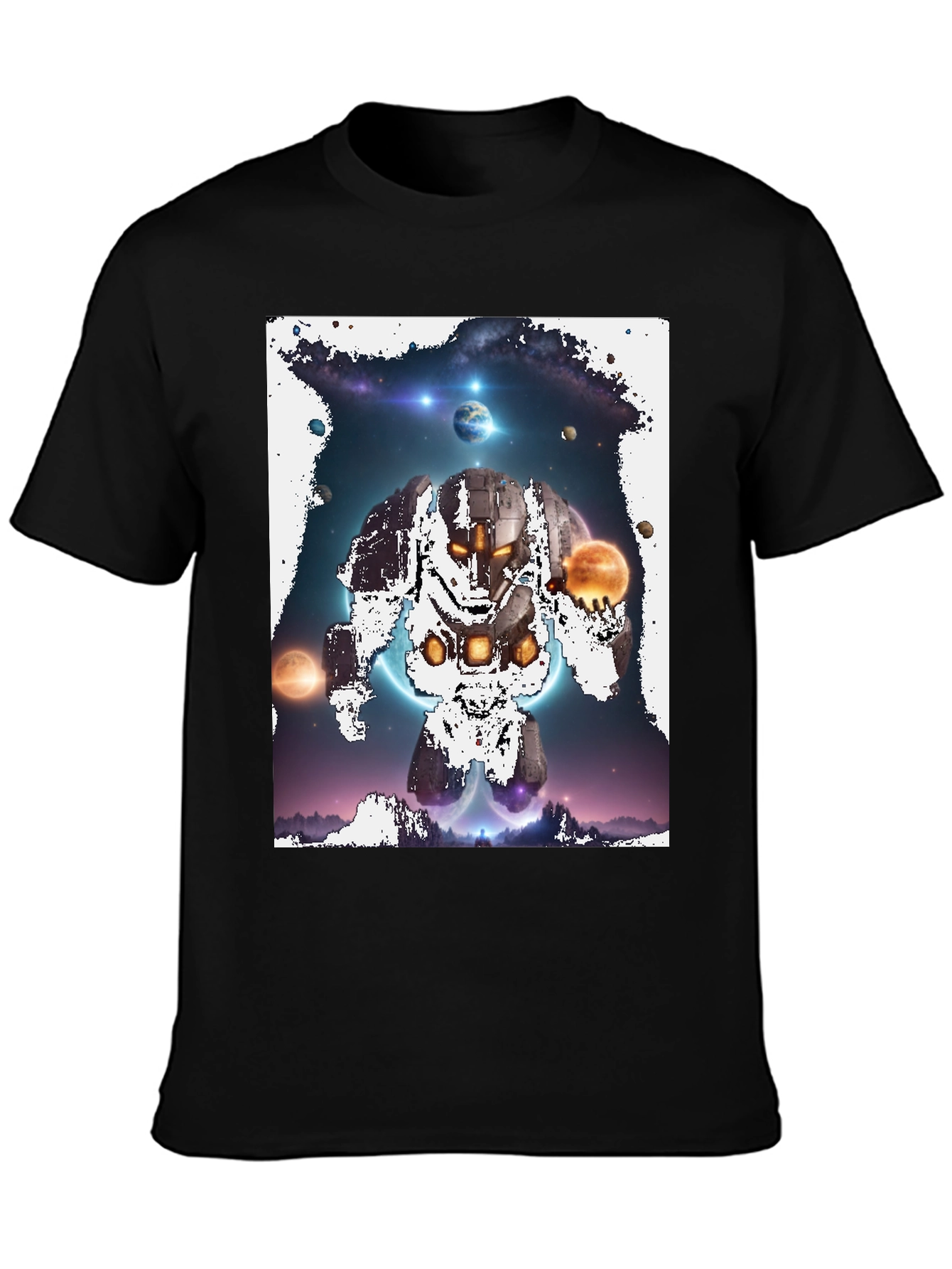 Cosmic Robot Graphic Tee - Galaxy Universe Print