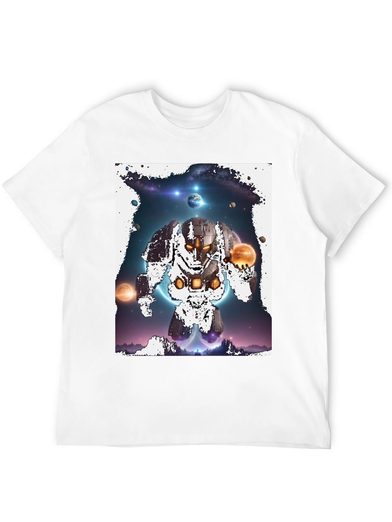 Cosmic Robot Graphic Tee - Galaxy Universe Print