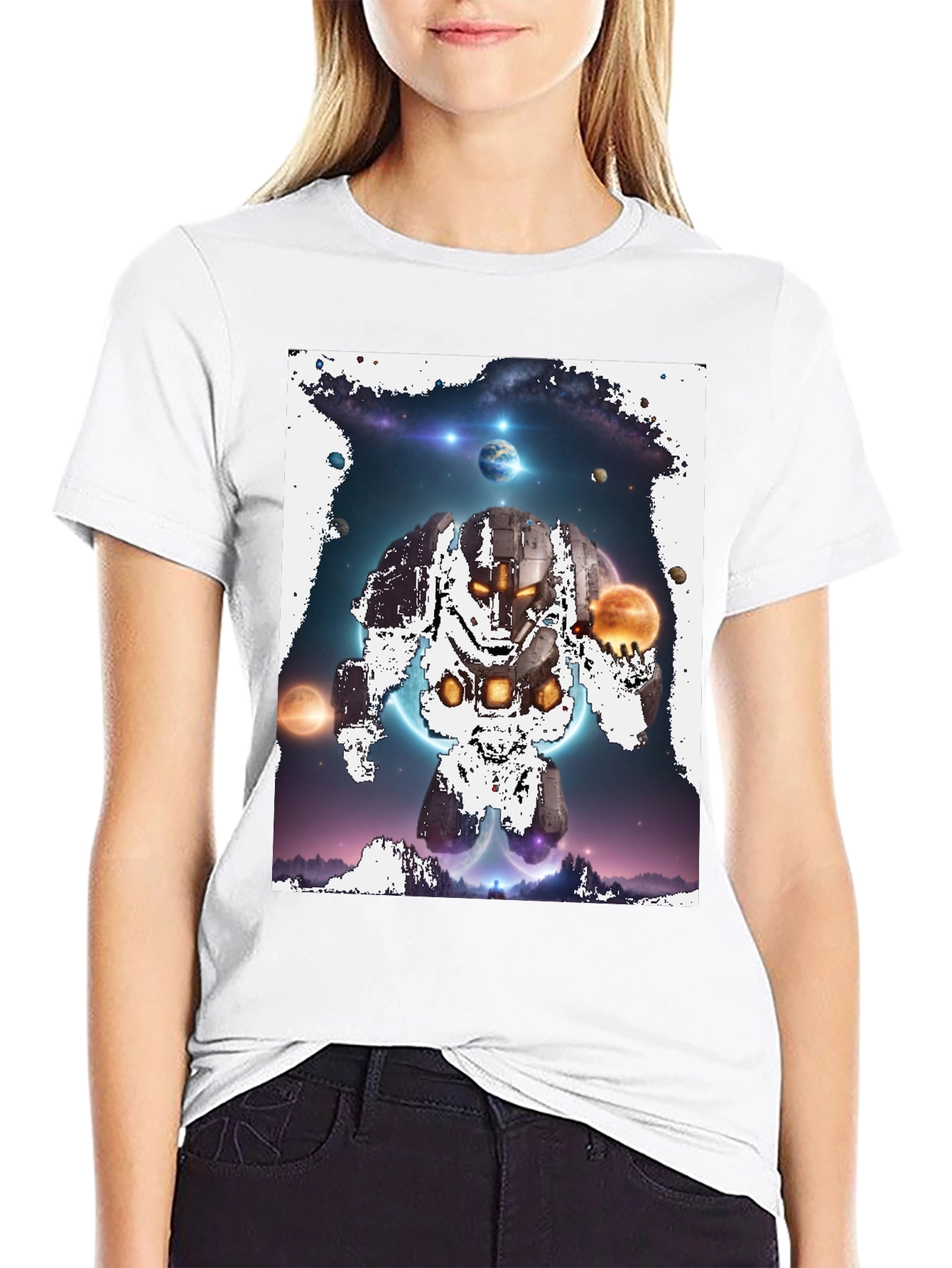 Cosmic Robot Graphic Tee - Galaxy Universe Print