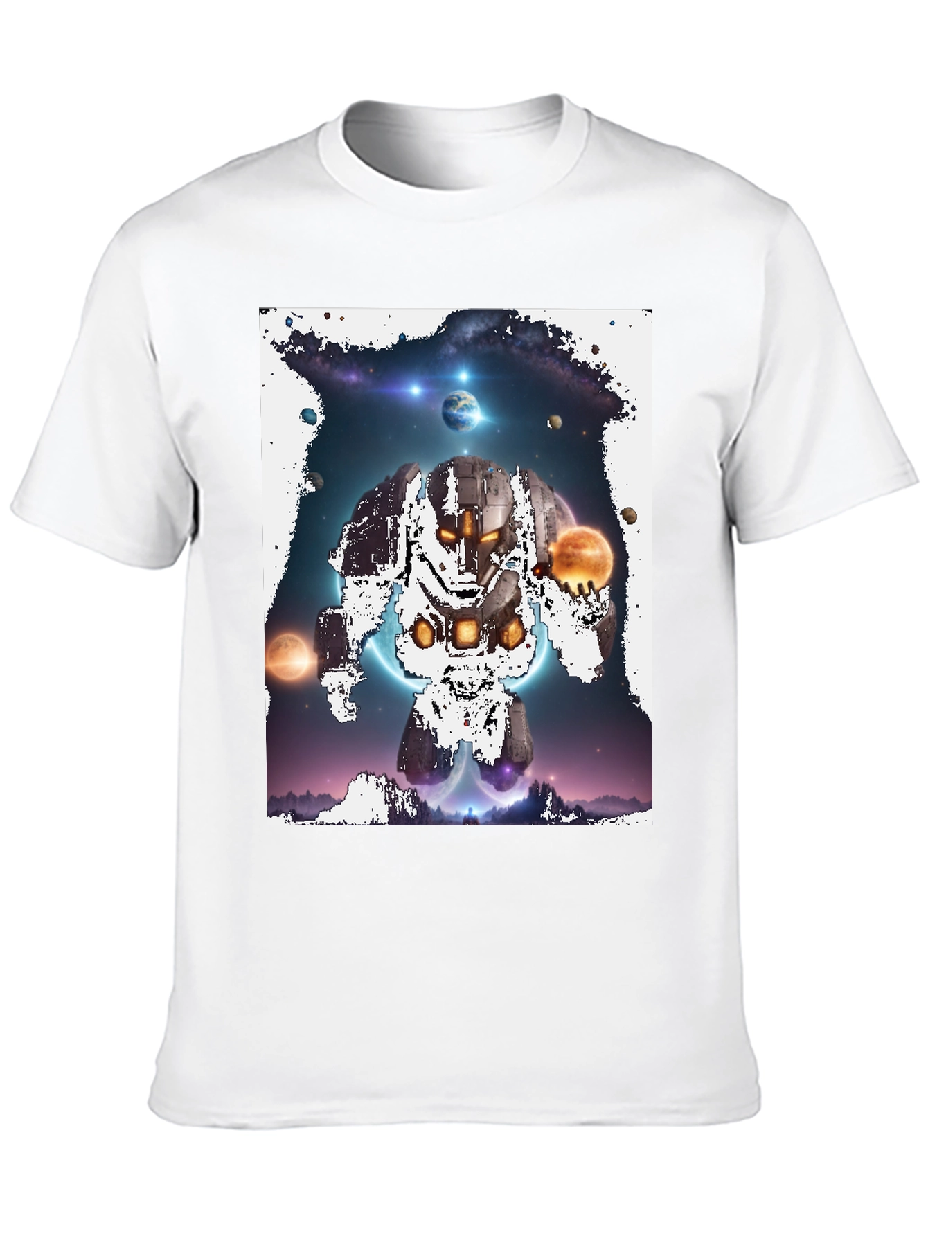 Cosmic Robot Graphic Tee - Galaxy Universe Print