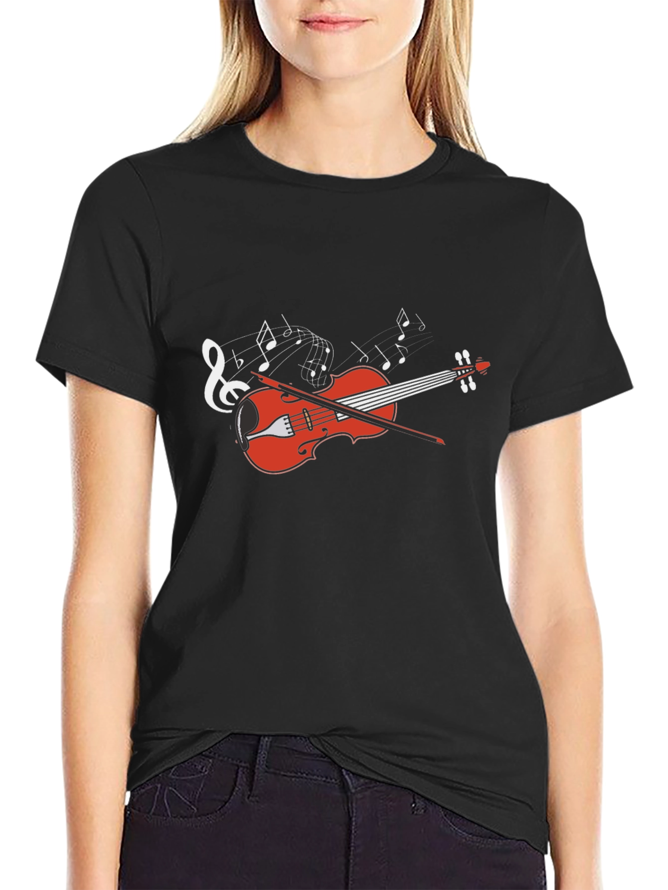 Musical Violin Graphic T-Shirt - Black