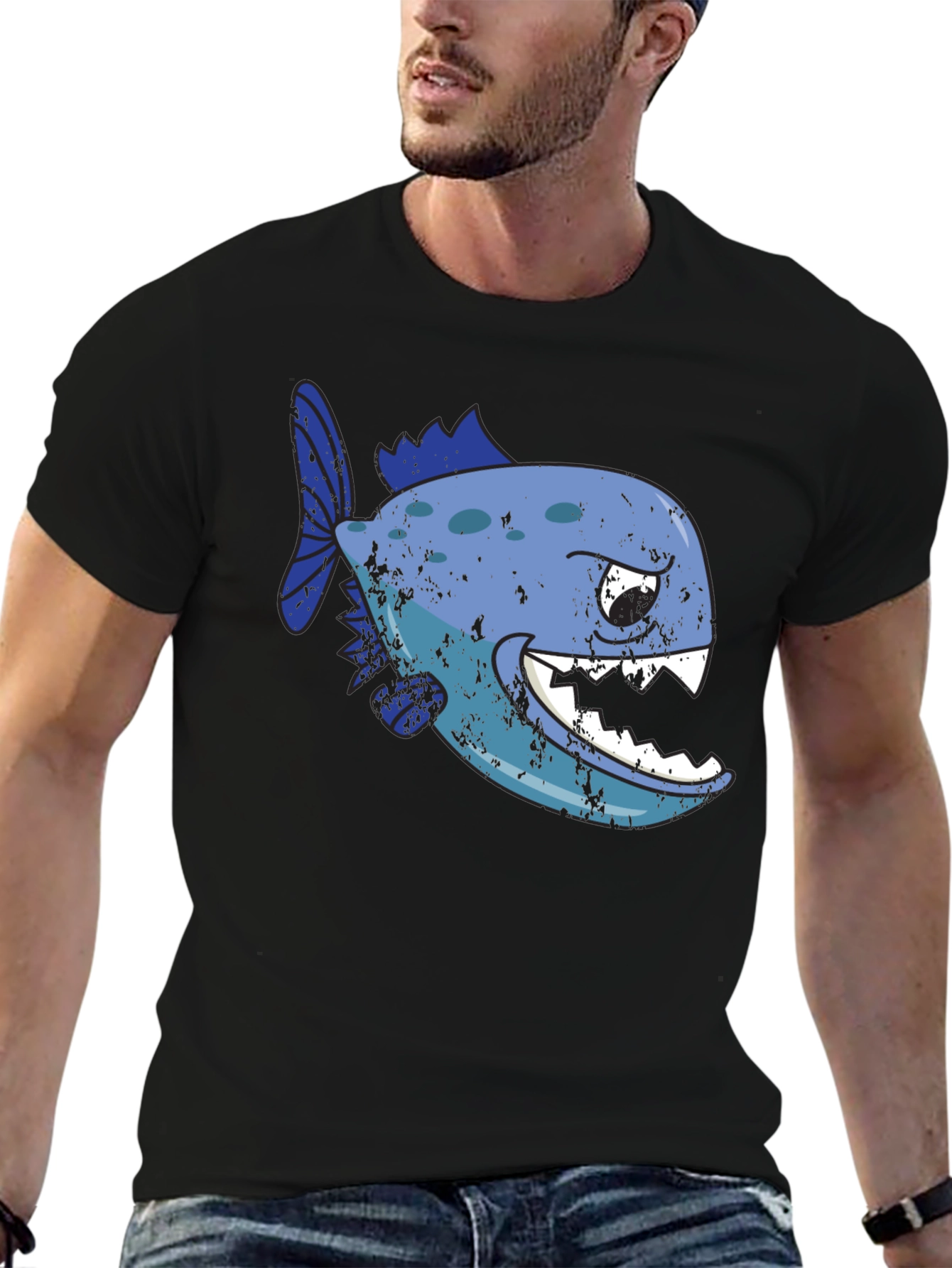 Piranha Graphic T-Shirt - Black Cotton Tee