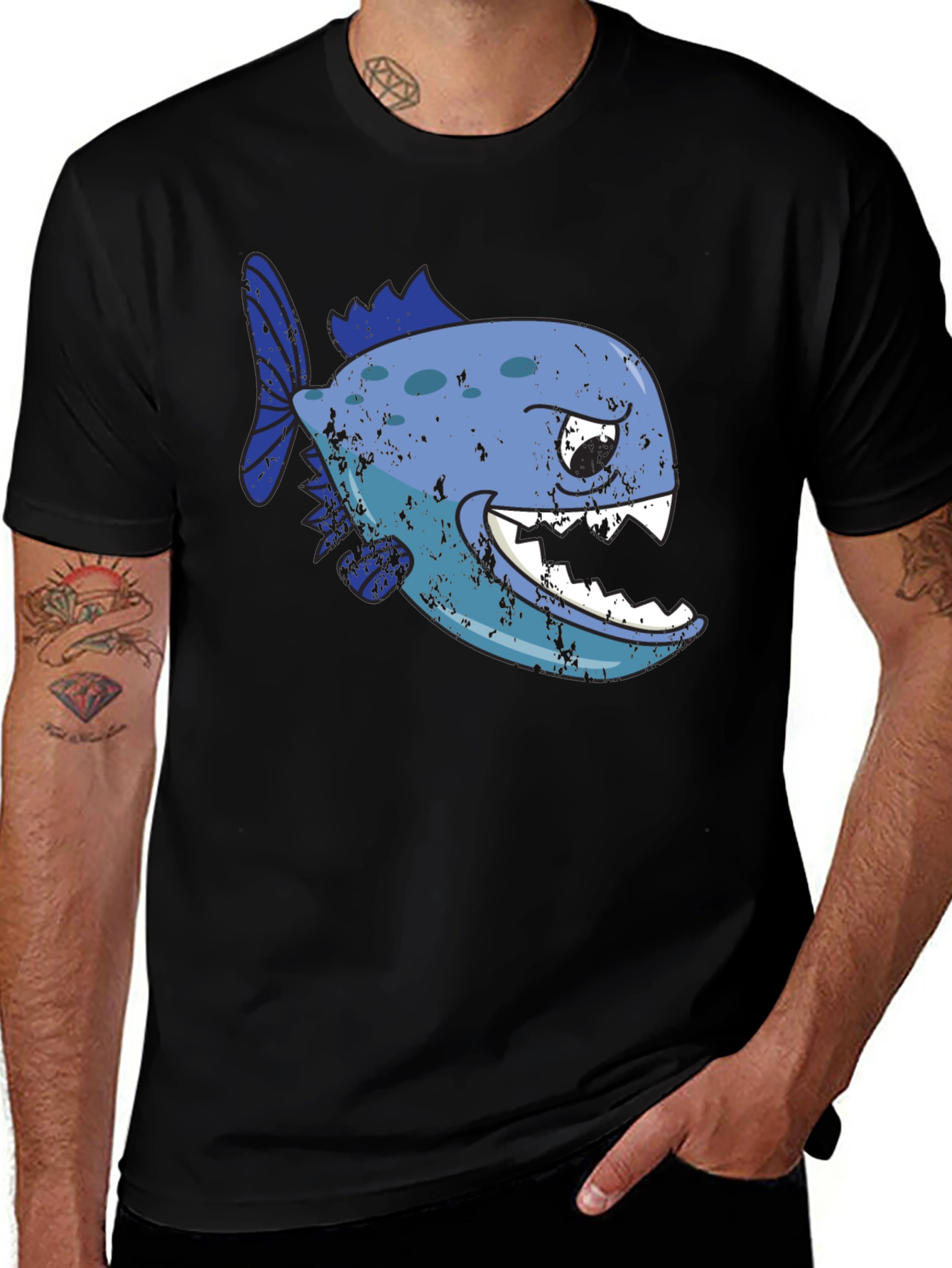 Piranha Graphic T-Shirt - Black Cotton Tee