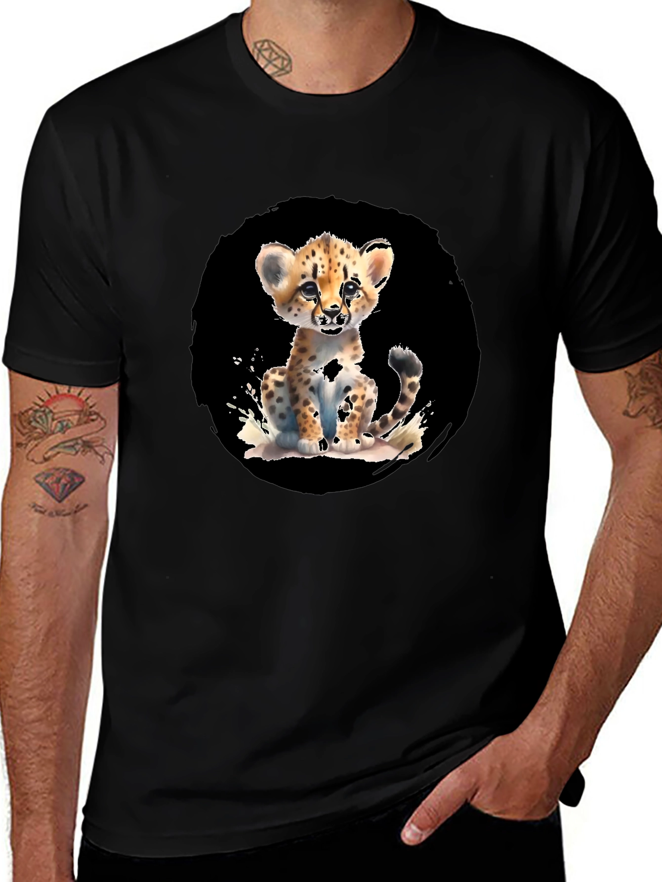 Cheetah Cub Graphic Black T-Shirt