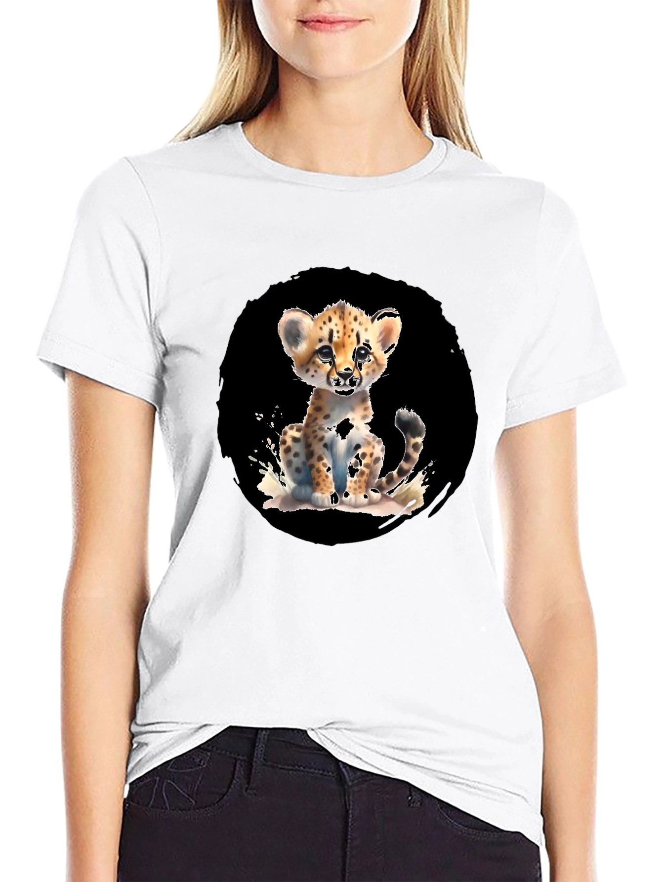 Cheetah Cub Graphic Black T-Shirt
