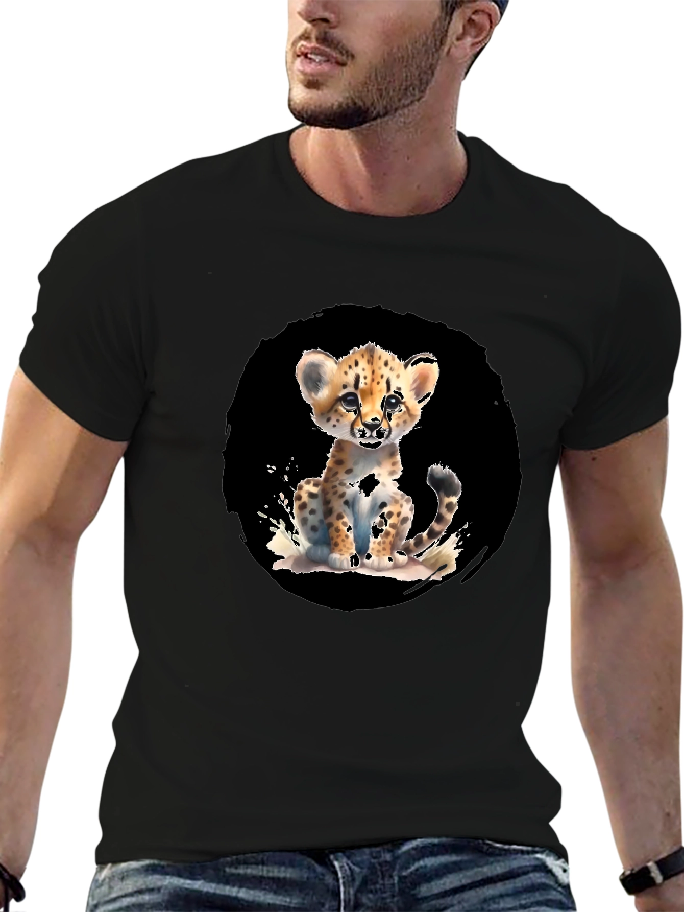 Cheetah Cub Graphic Black T-Shirt