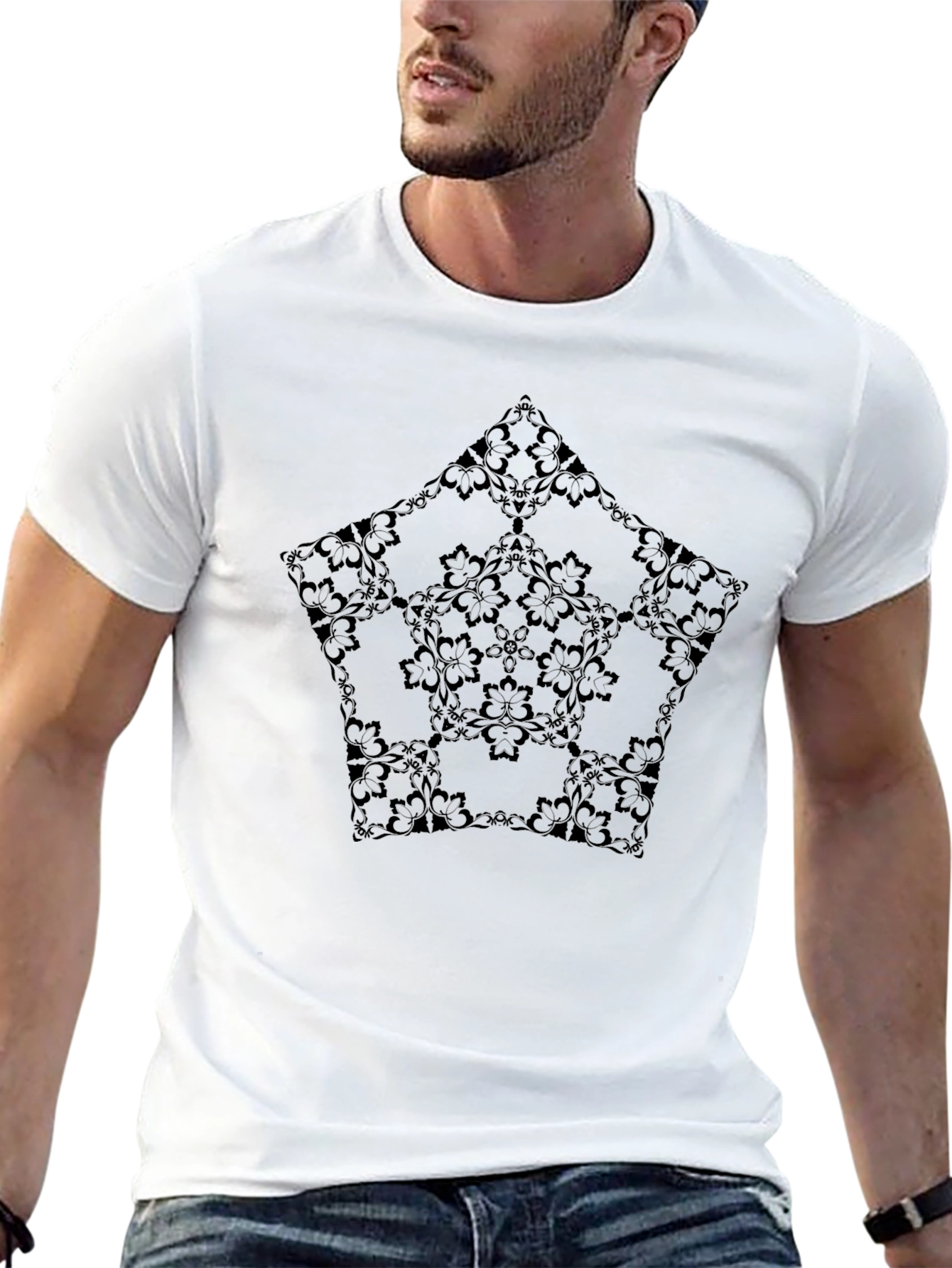 Stylish Black Floral Pattern Mens T-Shirt