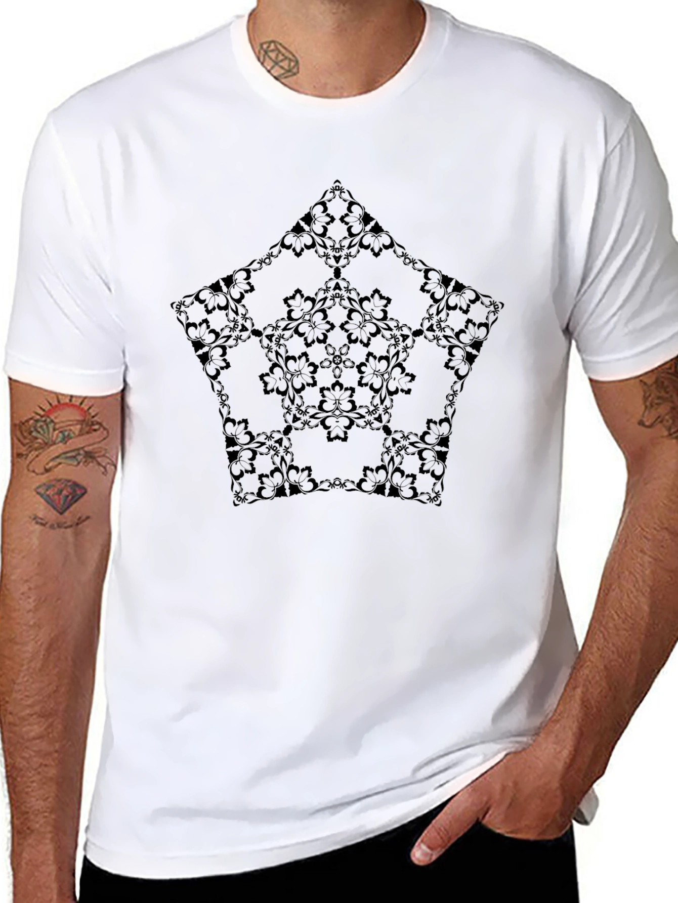Stylish Black Floral Pattern Mens T-Shirt