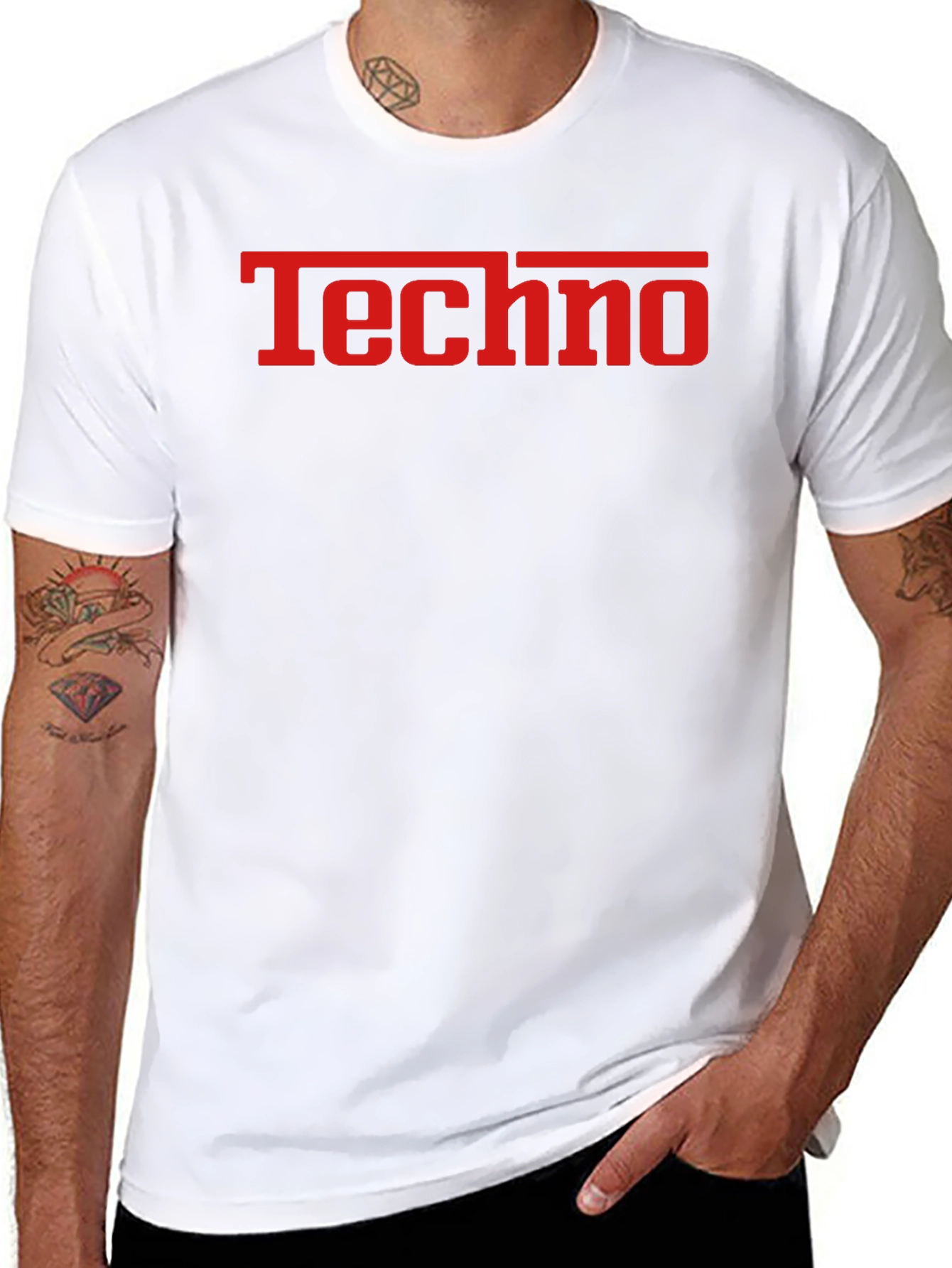 Techno T-Shirt - Bold Red Graphic on Black