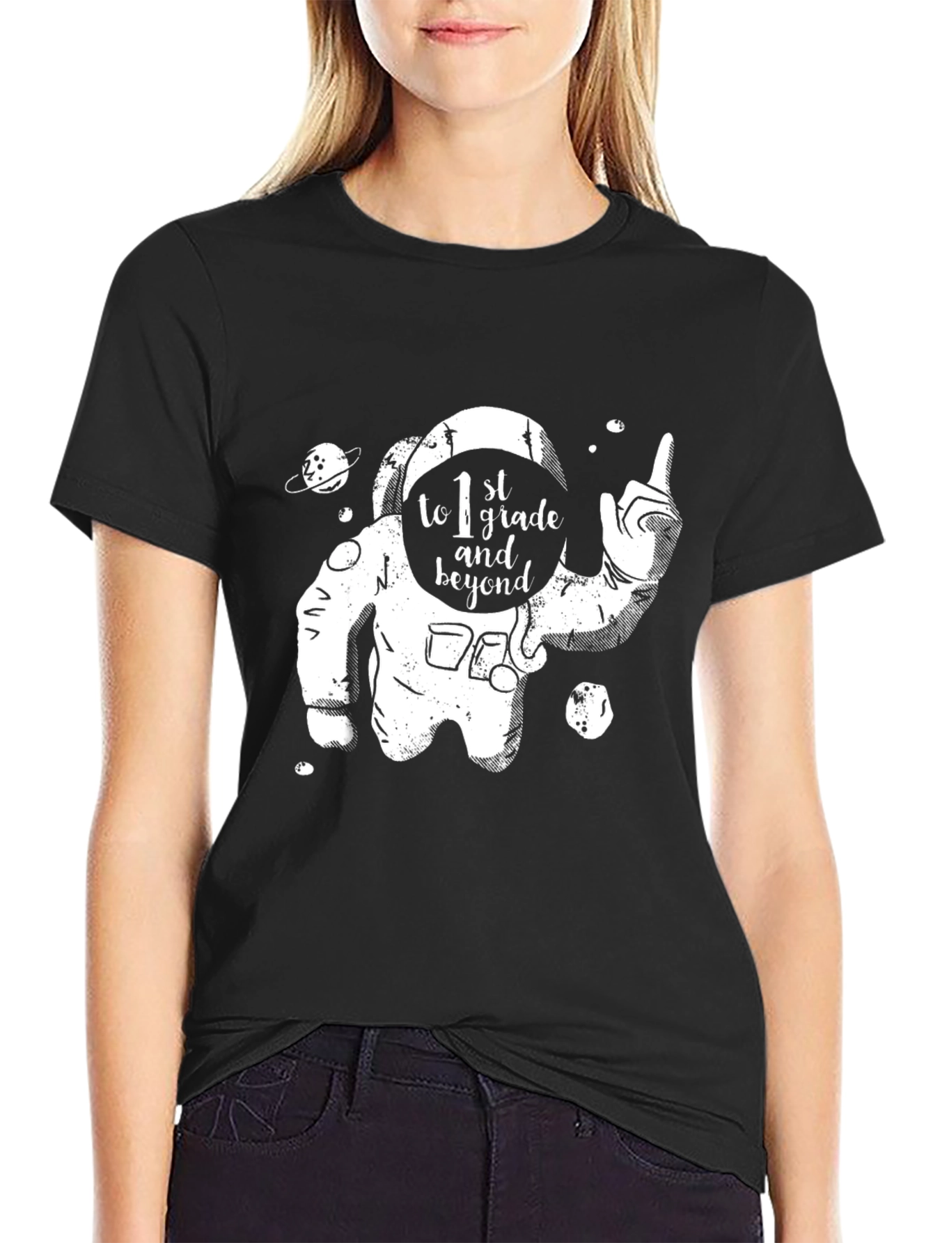 1st Grade and Beyond Astronaut Black T-Shirt