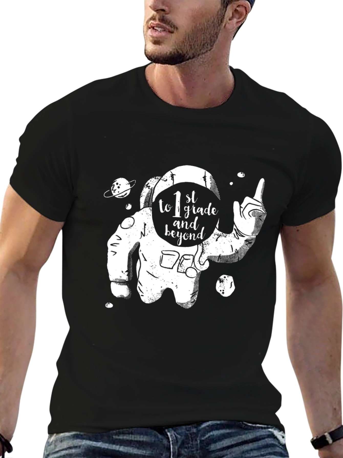 1st Grade and Beyond Astronaut Black T-Shirt
