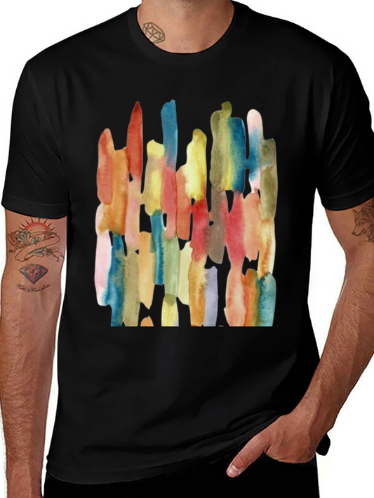 Abstract Watercolor Print Black Tee Shirt