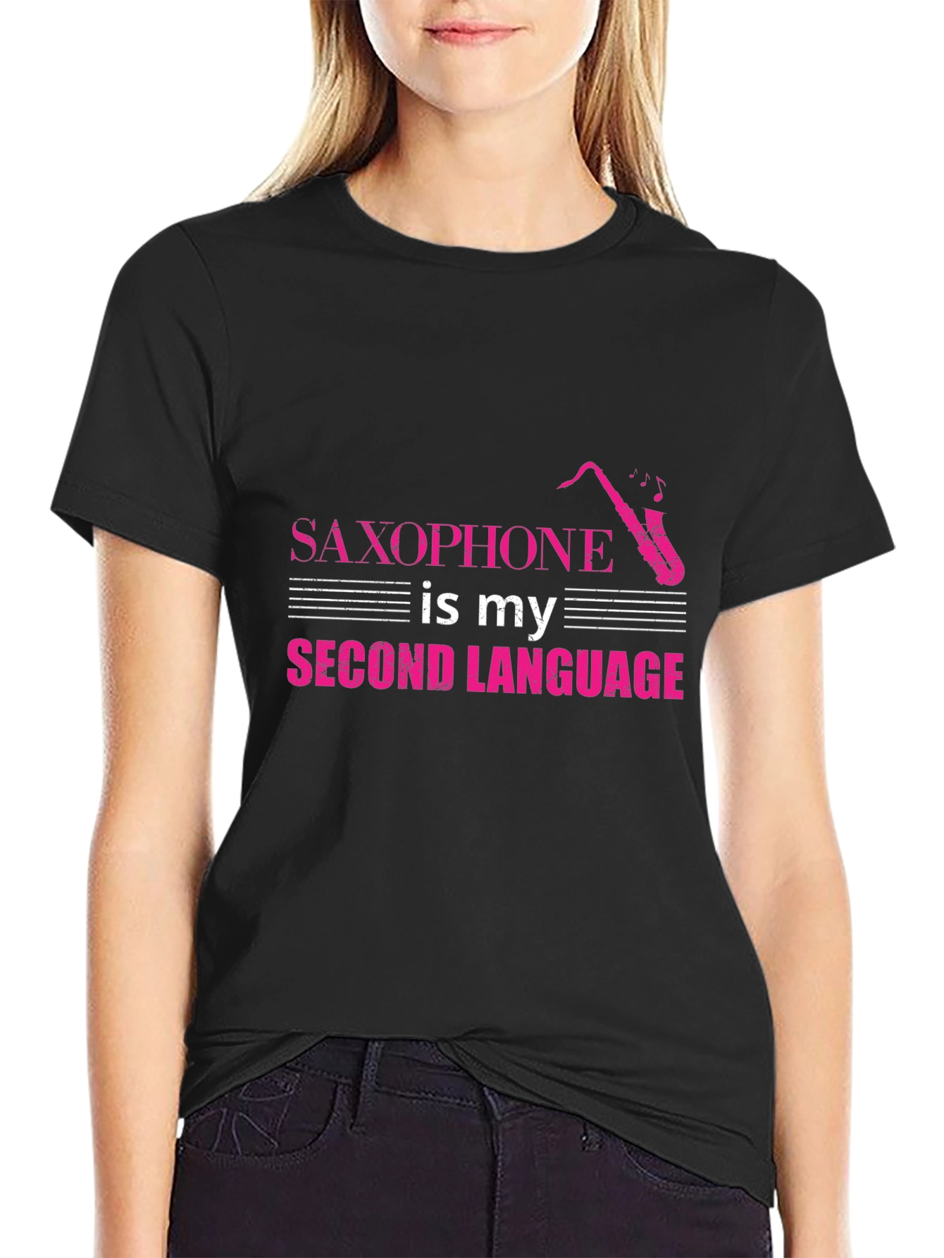 Saxophone is My Second Language Black Tee