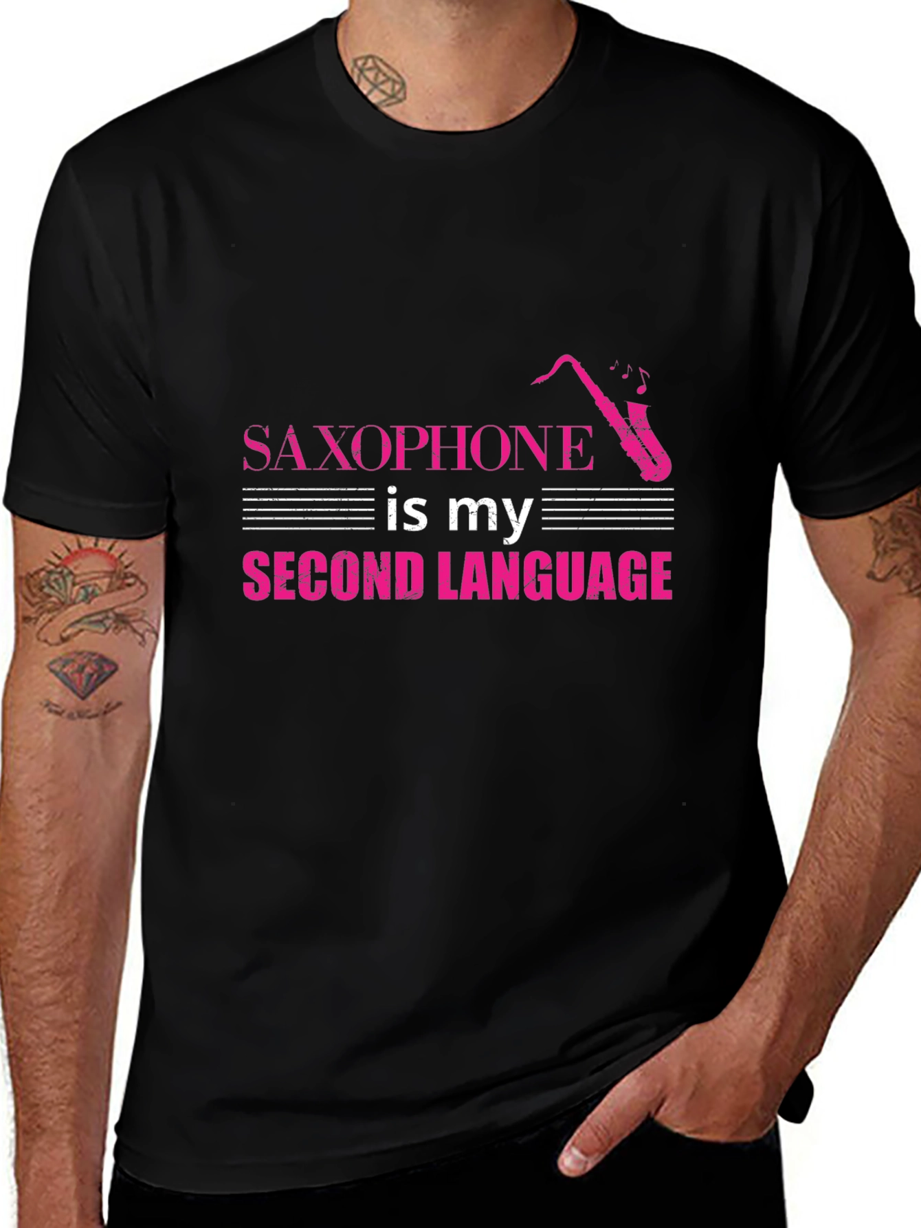 Saxophone is My Second Language Black Tee
