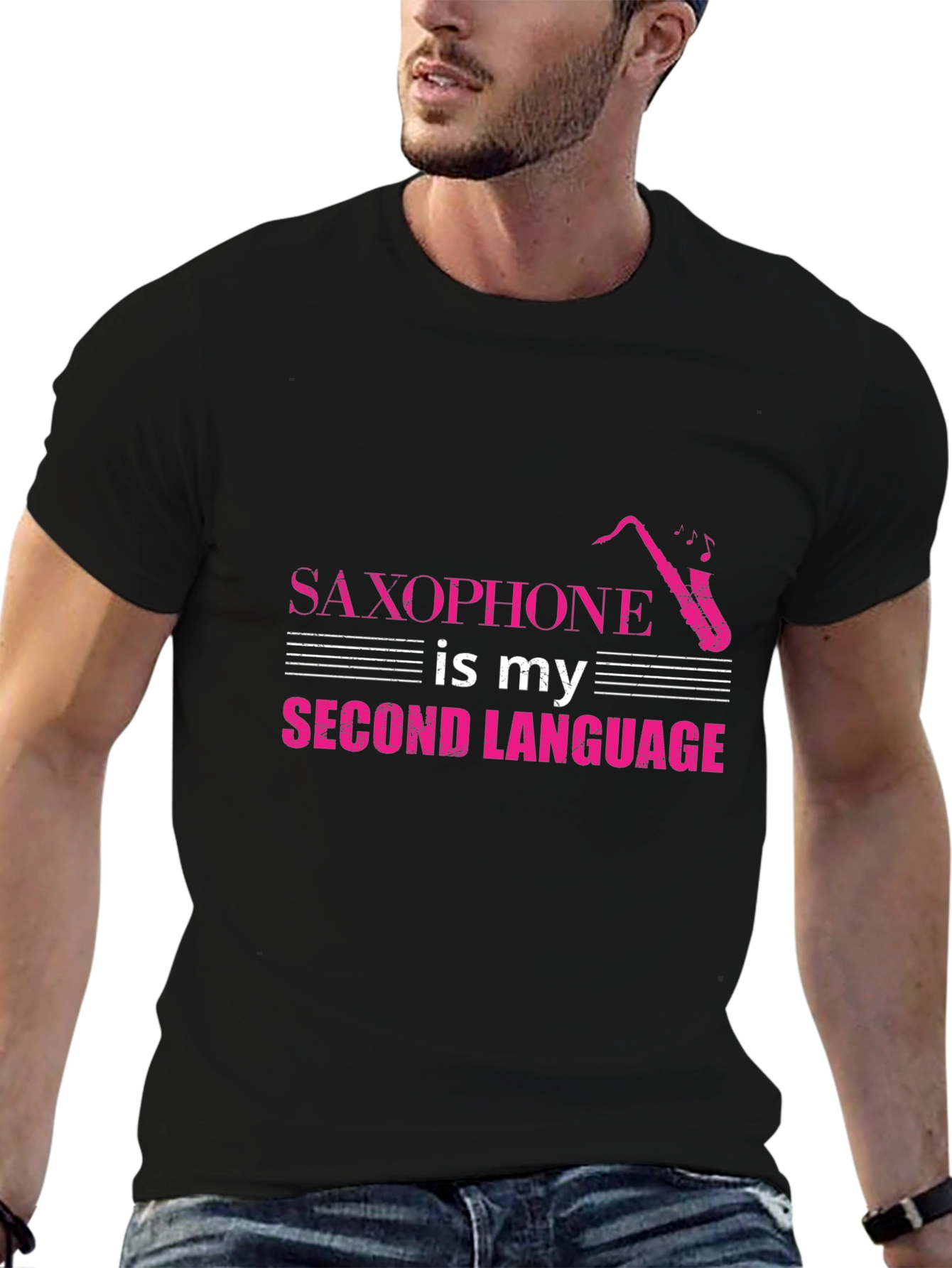 Saxophone is My Second Language Black Tee